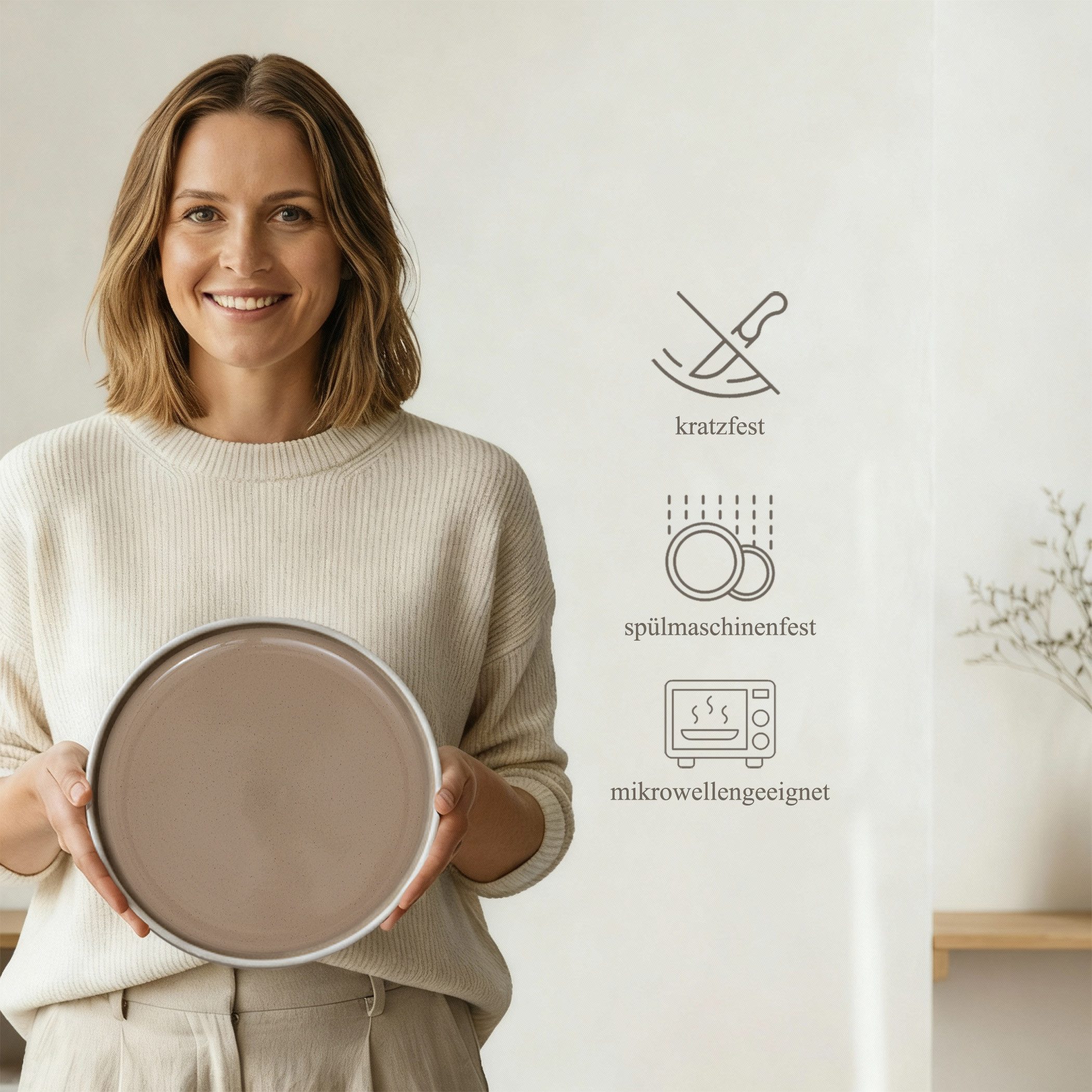 Hausfelder Geschirr-Set Steingut Dessertteller 8 Personen, 8teilig, Shadow Stone/Nordic Sand (8-tlg), 8 Personen, Steinzeug, spülmaschinen- & mikrowellengeeigne – Bild 3 von 5