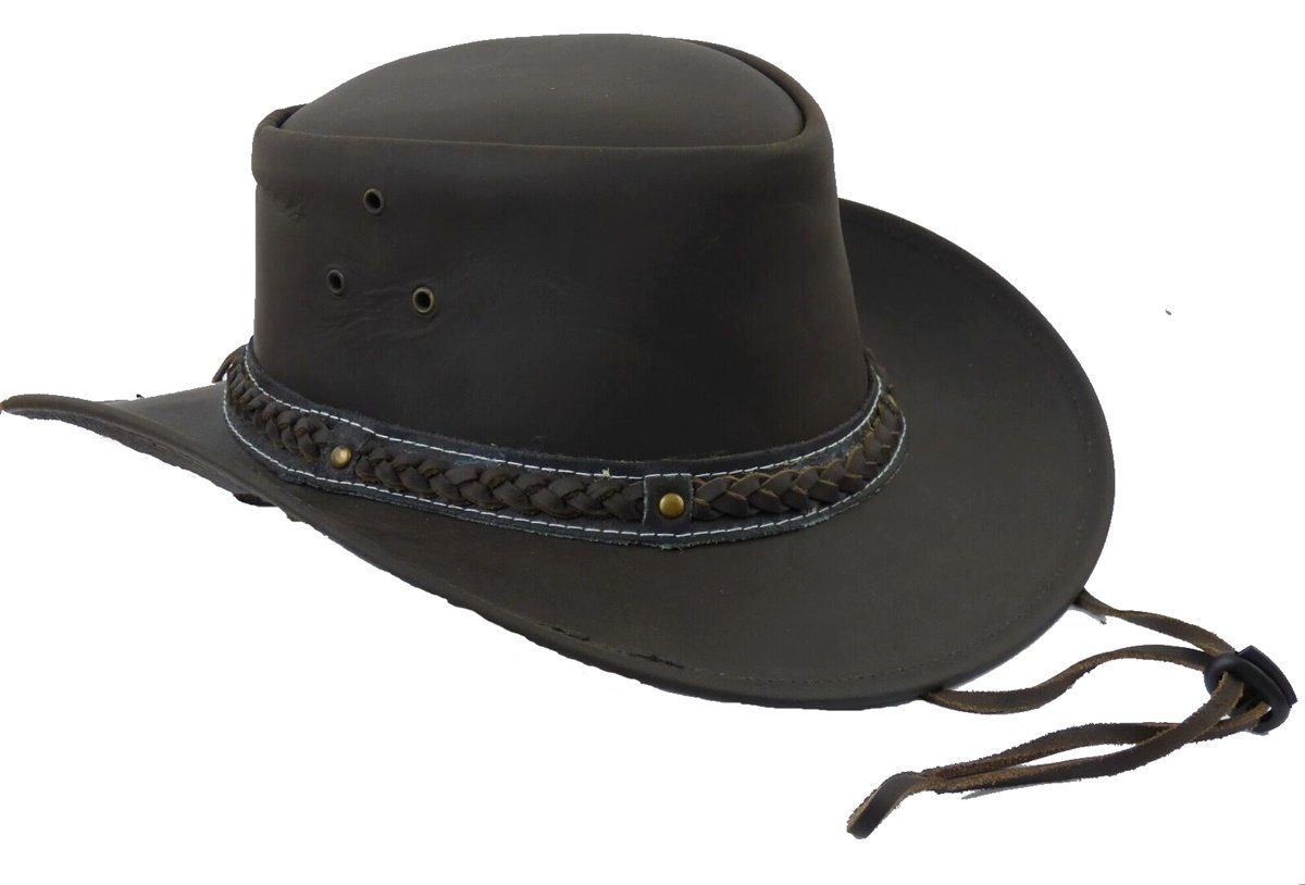 Lederhut Westernlifestyle hellbraun schwarz, oder Cowboyhut braun Westernhut mit Kinnband