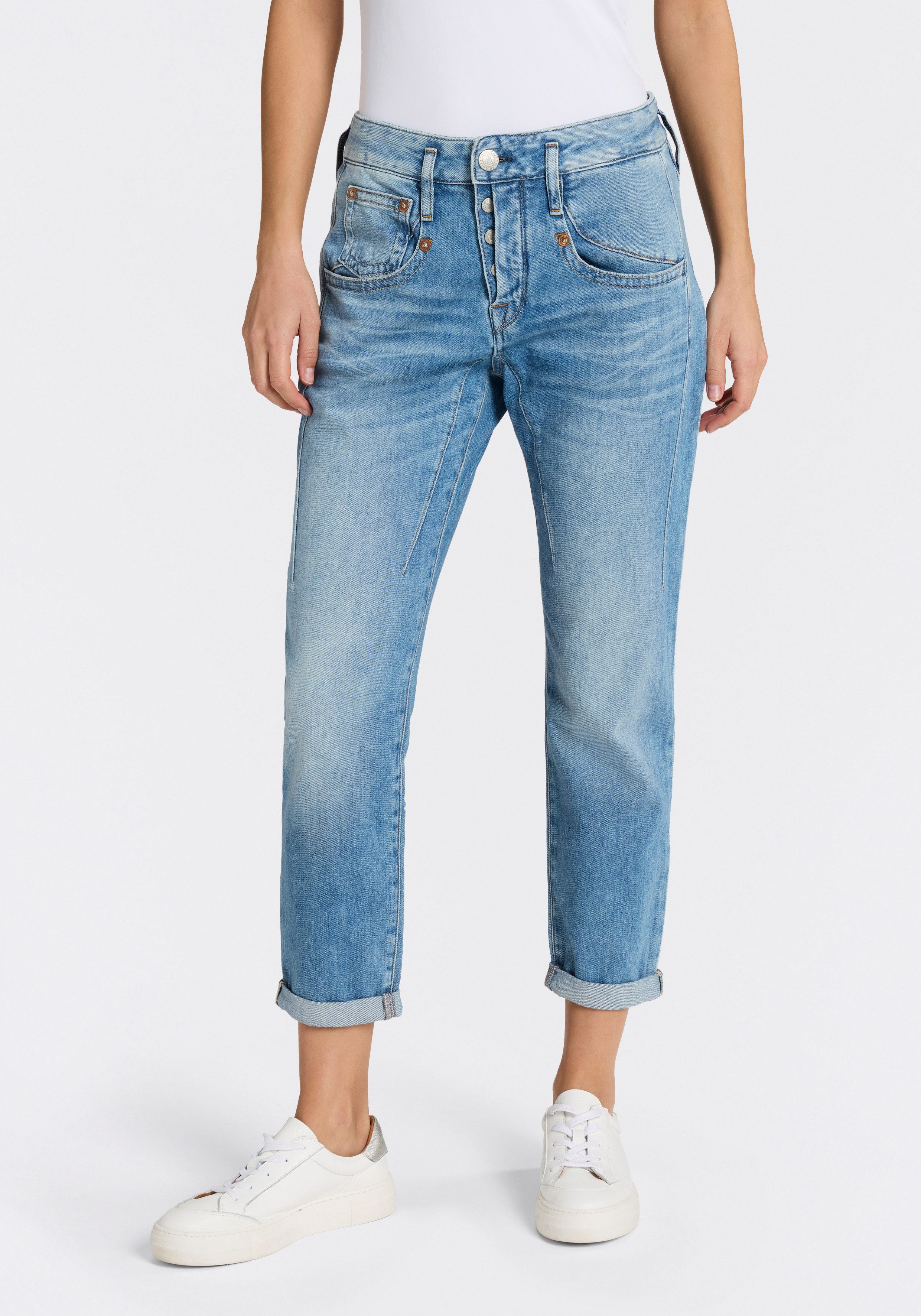 Herrlicher Boyfriend-Jeans Shyra Cropped Denim Stretch mit Abnähern, Umschlagsaum