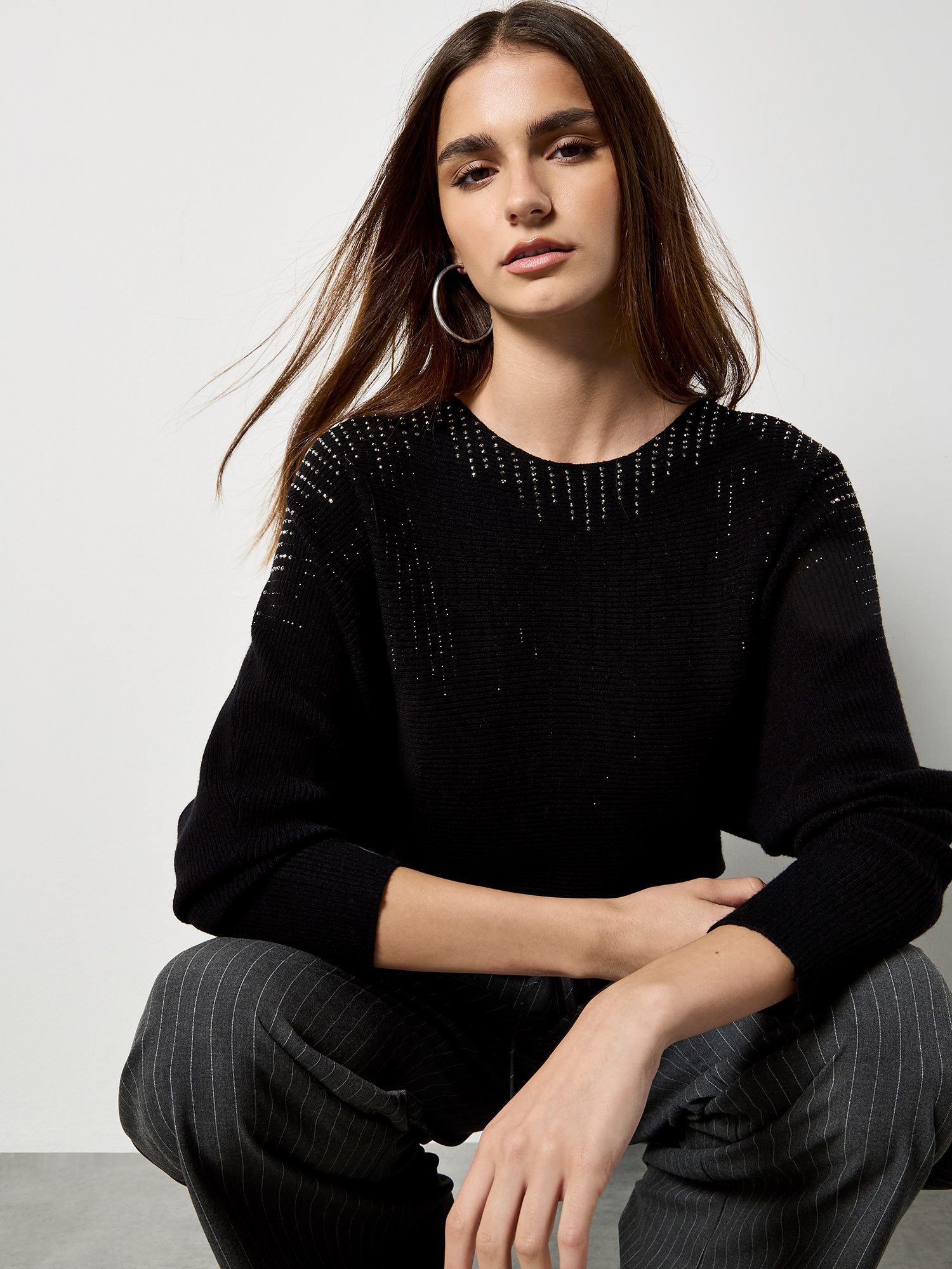 Apricot Fledermauspullover Fledermauspullover mit Strasssteinen