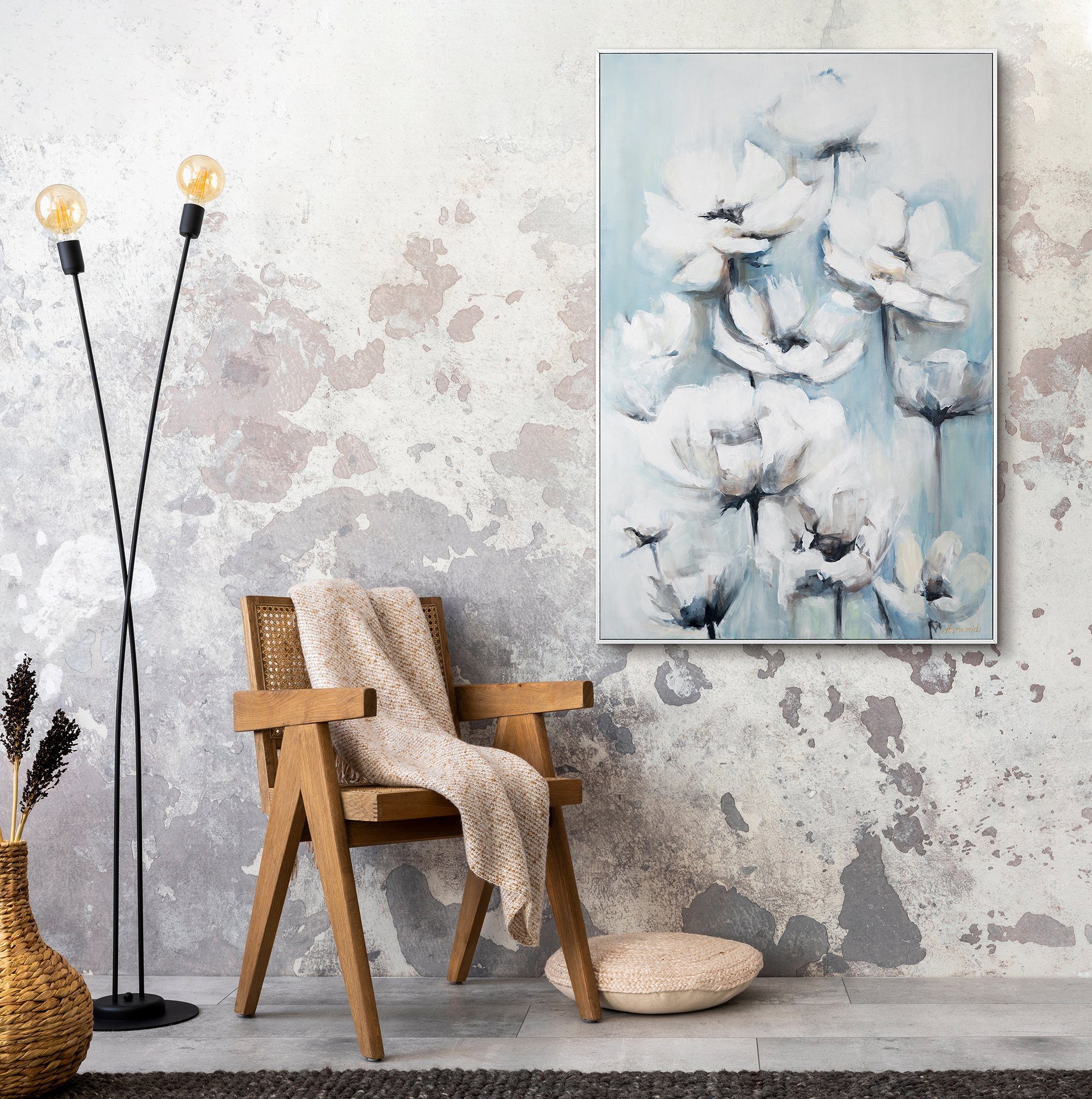 Gemälde Rahmen Mit YS-Art Blumen Blumige in Weiß Zärtlichkeit,