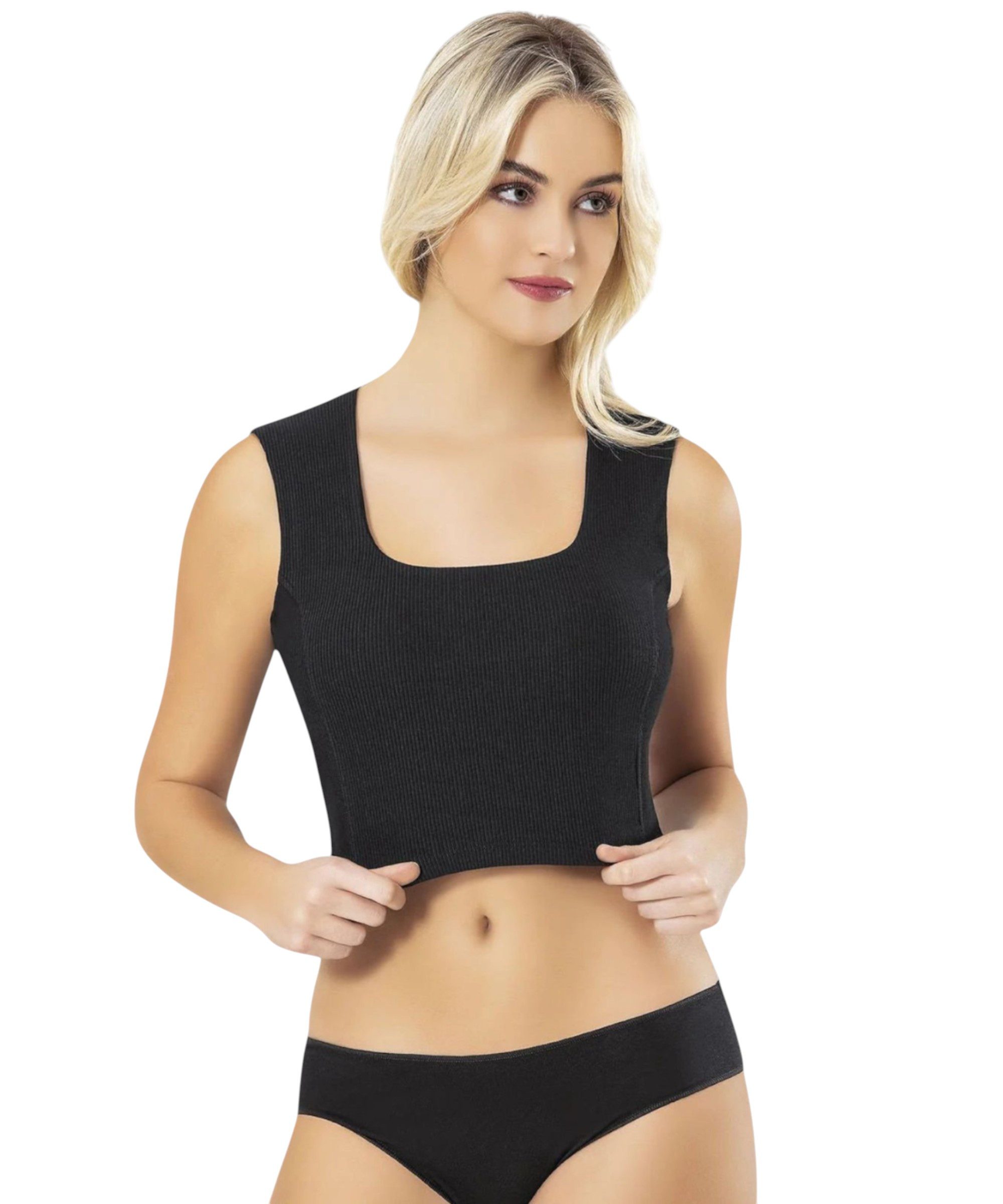 fashionshowcase Crop-Top Damen Ripp-Top aus Baumwolle mit Karree-Ausschnitt, figurbetont Karree-Ausschnitt, breite Träger, kurz geschnitten