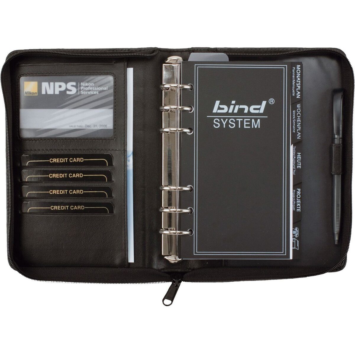 BIND Terminplaner Systemplaner Manager A6 Nappaleder 1 Woche/2 Seiten schwarz 2026