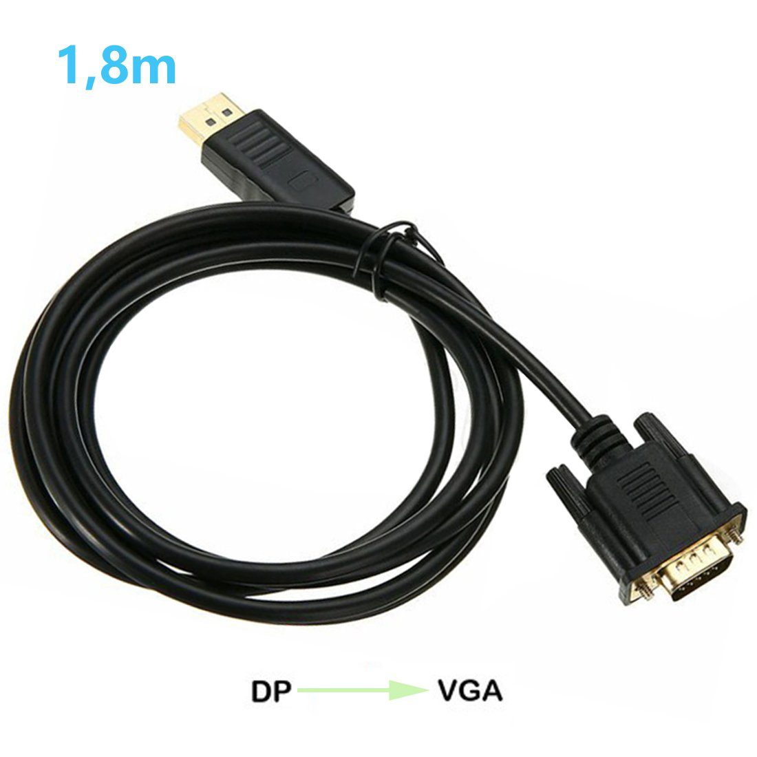 Bolwins H17 Kabel Adapter DP Displayport zu VGA Stecker Laptop PC Monitor 1,8m Video-Kabel, DP Displayport, VGA (180 cm), DisplayPort auf VGA Adapterkabel – Bild 2 von 5