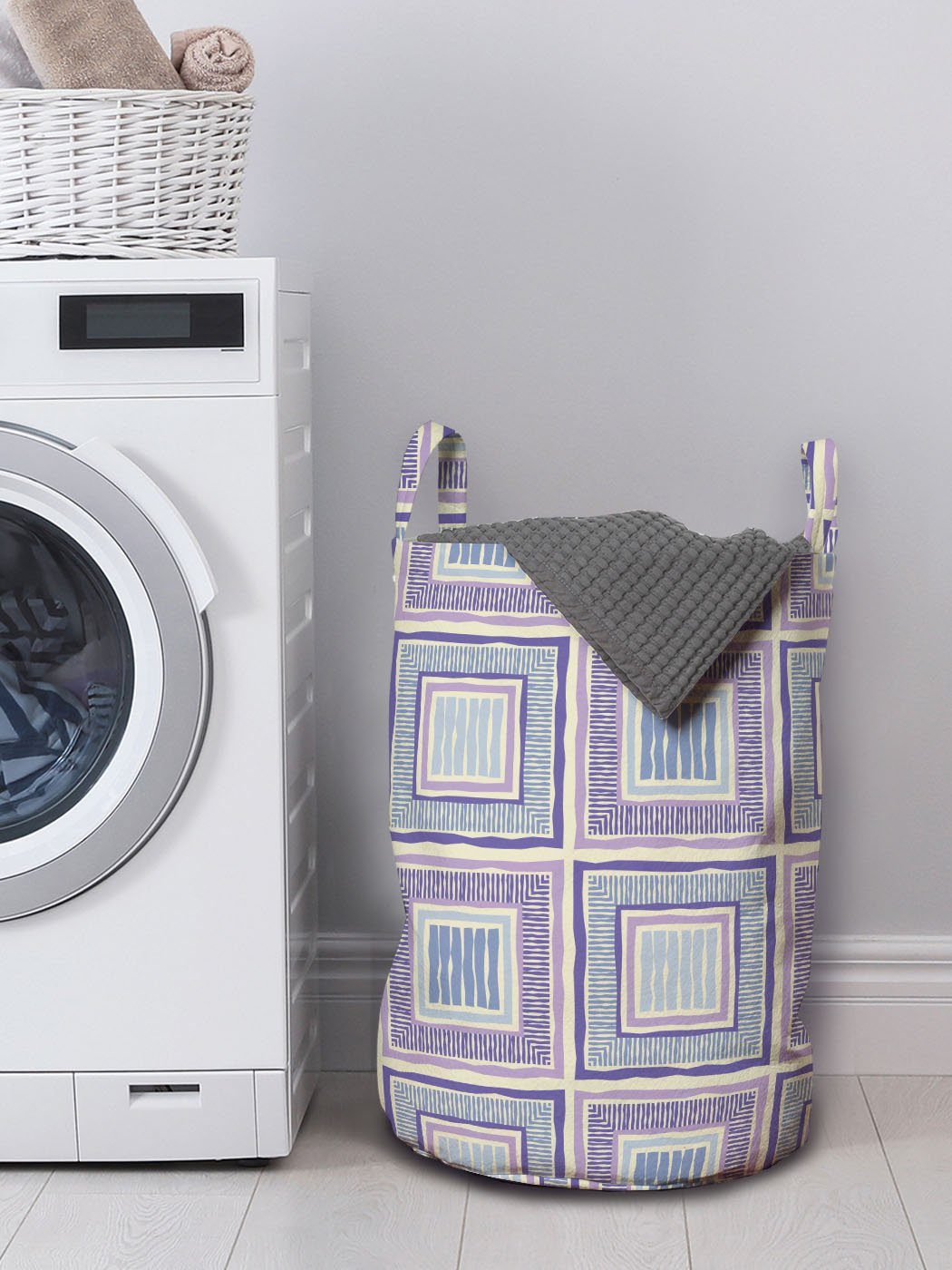 Abstrakt Griffen Wäschesäckchen Waschsalons, mit für Concentric Abakuhaus Wäschekorb Kordelzugverschluss Squares Stripes