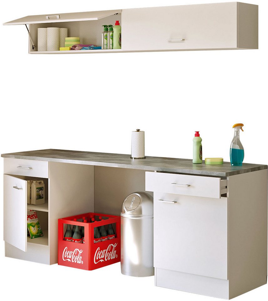 Flex-Well Mehrzweckschrank-Set LUCCA, 5-teilig, Hauswirtschaftsraum, Hobbyraum, Küche, Breite 210 cm, (Komplett-Set, 5-St., bestehend aus: 2x Unterschrank, 2x Klappenhängeschrank + Arbeitsplatte), Kombination aus 2x Unterschrank, 2x Oberschrank, 1 Arbeitsplatte