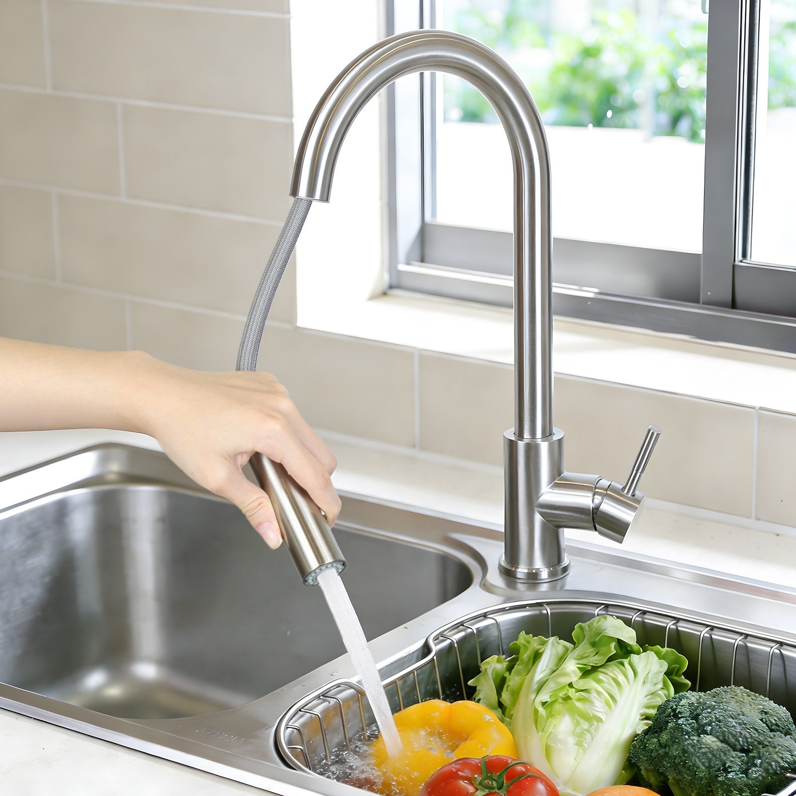 Nettlife Küchenarmatur Spültischarmatur Ausziehbar 360° Drehbar Edelstahl mit 2 Strahlarten (1-St) für Einhebelmischer Mischbatterie Wasserhahn Küche