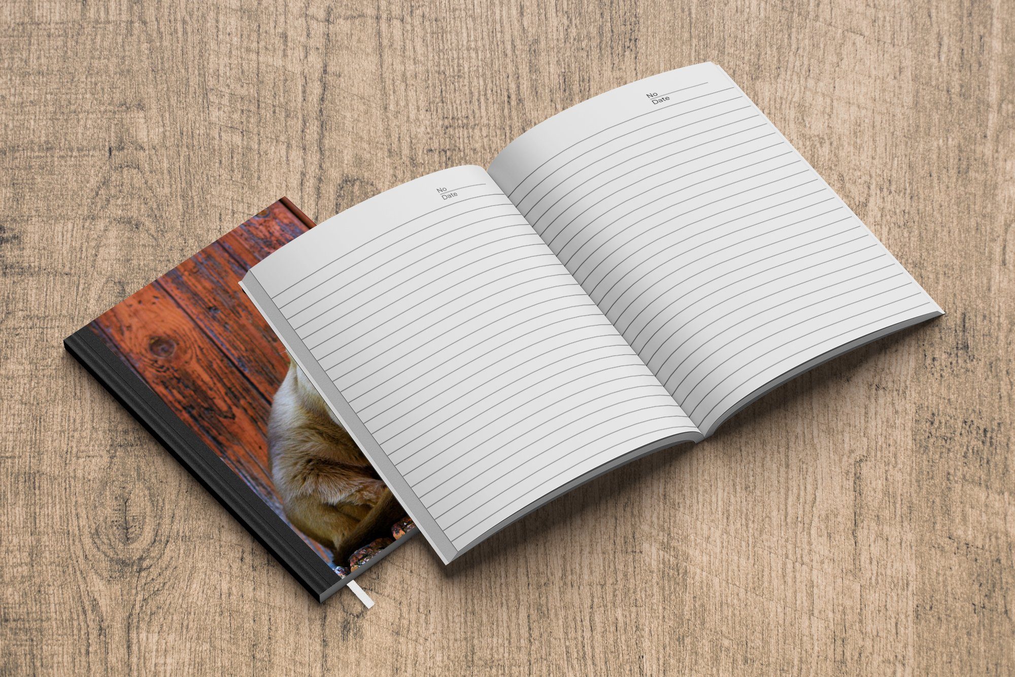 MuchoWow Notizbuch Siamesische Katze mit A5, 98 auf Haushaltsbuch einem Notizheft, grünen Seiten, Journal, Merkzettel, Augen Hintergrund, Tagebuch, hölzernen