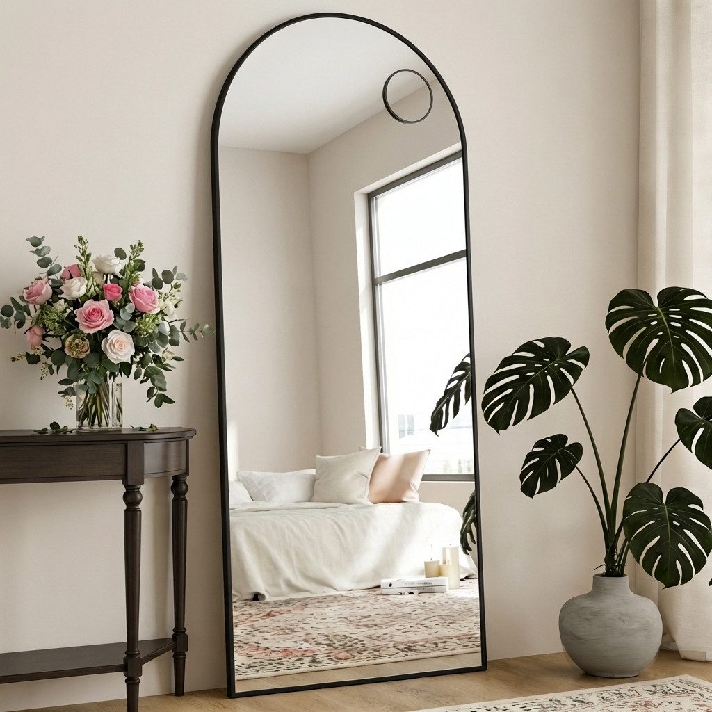 SONGMICS Standspiegel Ganzkörperspiegel mit saughaftem, verschiebbarem Vergrößerungsspiegel, 165x60 / 160x50 / 140x40 cm, Rahmen aus Aluminiumlegierung, Hartglas