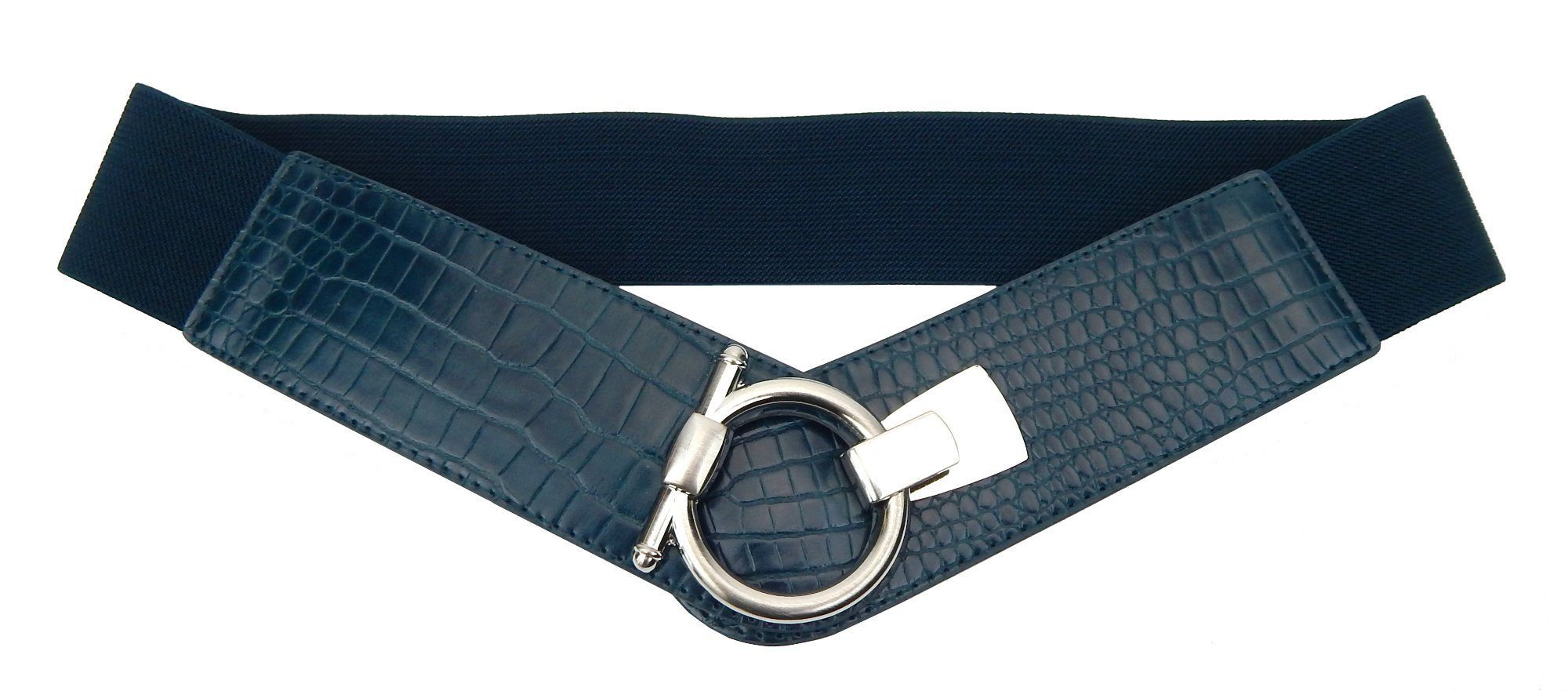 Ella Jonte Stretchgürtel elastischer Gürtel mit Kroko-Prägung und silberfarbener Schnalle
