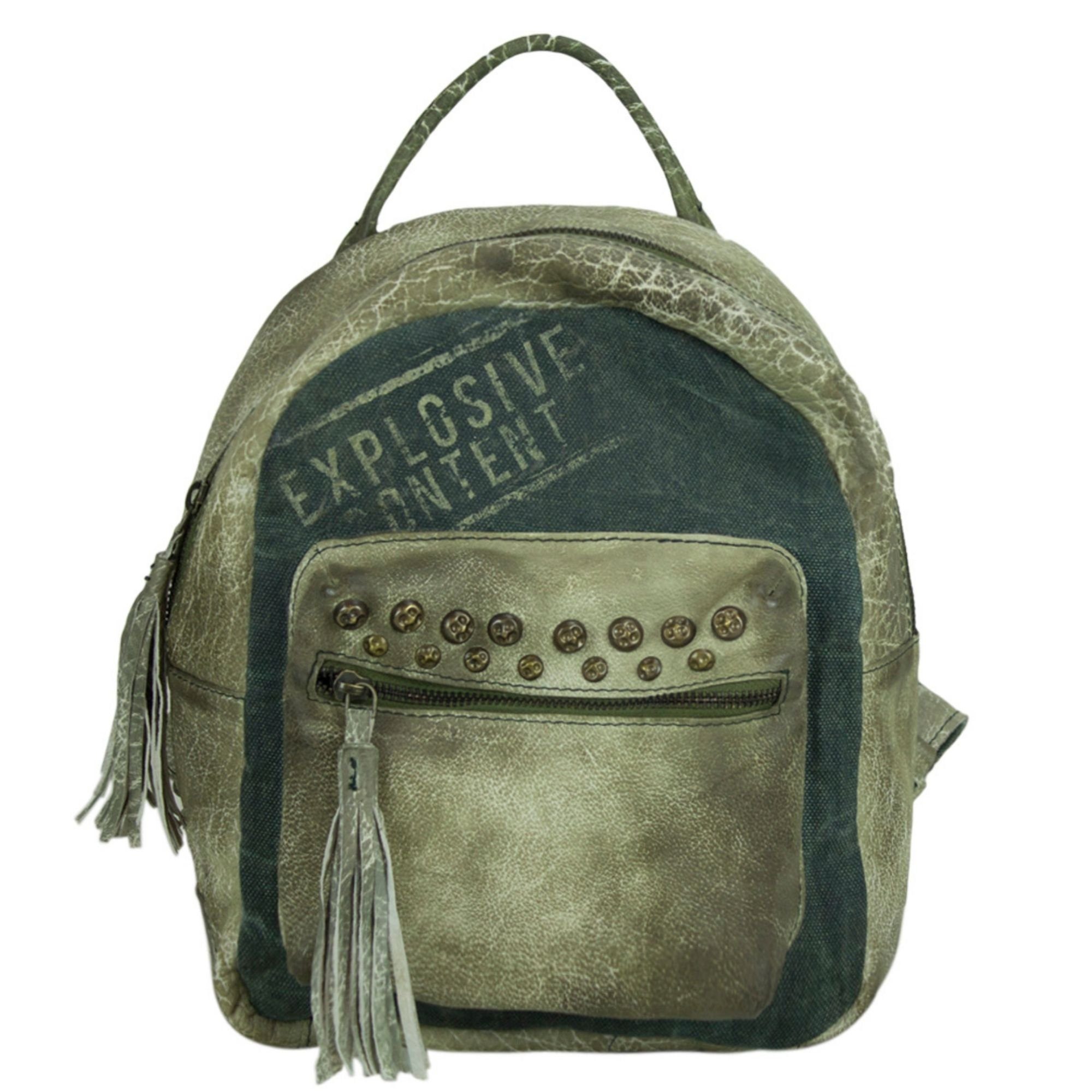Sunsa Cityrucksack Rucksack Backpack in Retro Still. Schöne Daypack Tasche für Sie/ Ihn, Stone Wash Canvas & Echtes Leder
