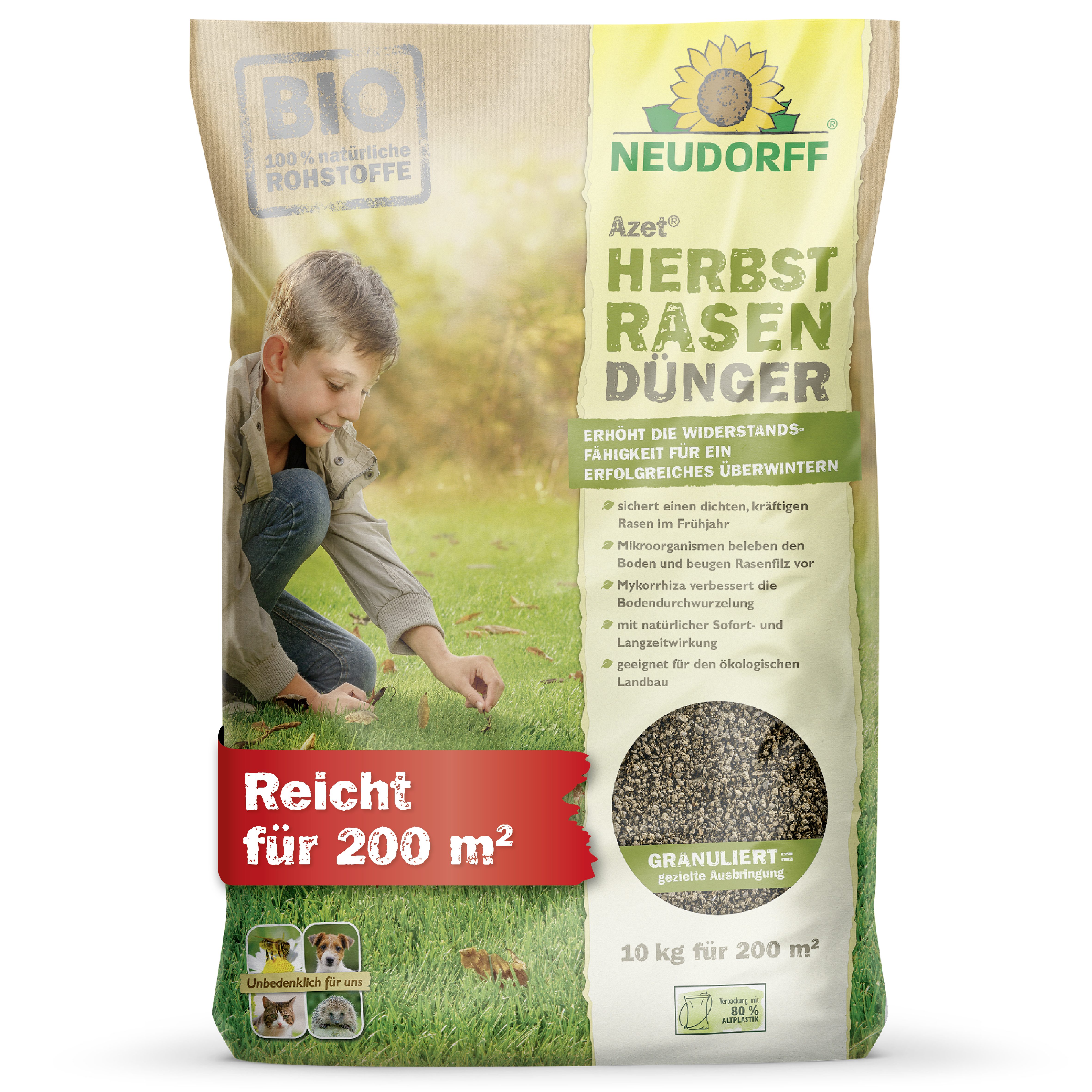 Neudorff Rasendünger Azet HerbstRasenDünger, Mit Mykorrhiza und Mikroorganismen für eine nachhaltige Rasenpflege