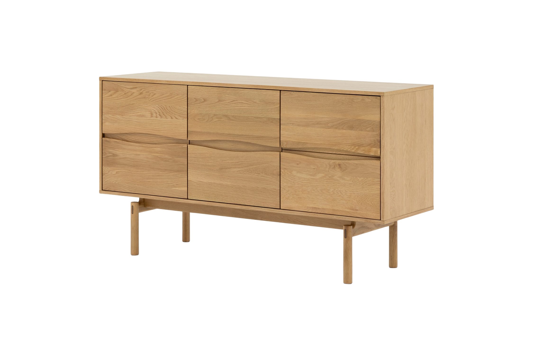 Woodek Design Sideboard CELESTE aus massiver Eiche natur (natur matt lackiert, 1 St., Schubladen und Türen mit Soft-Close-System), Breite 150 cm, Höhe 82 cm, Tiefe 45 cm