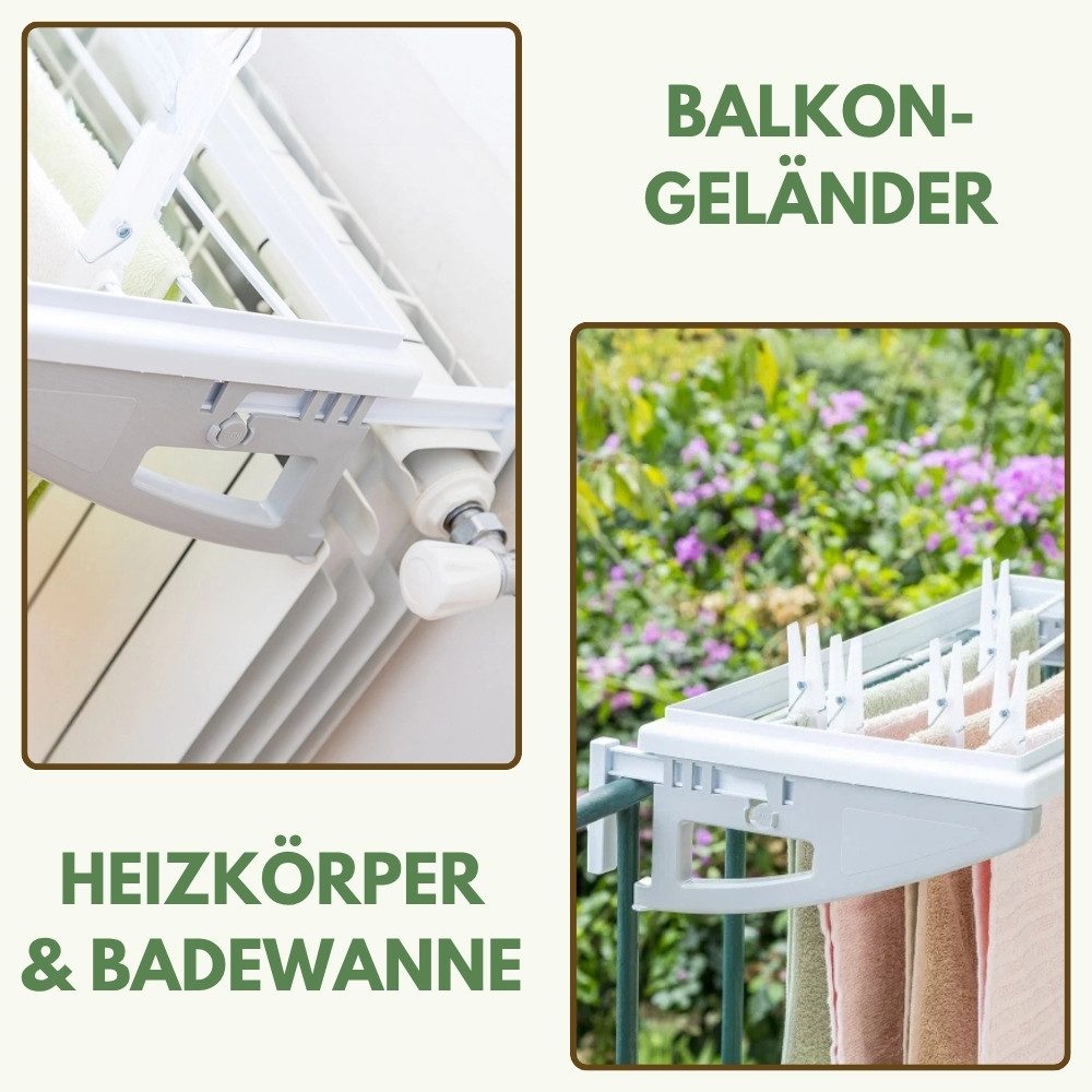 GarPet Badewannen-Wäscheständer Wäscheständer Badewanne Wäscheständer Balkon Handtuchhalter Heizkörper