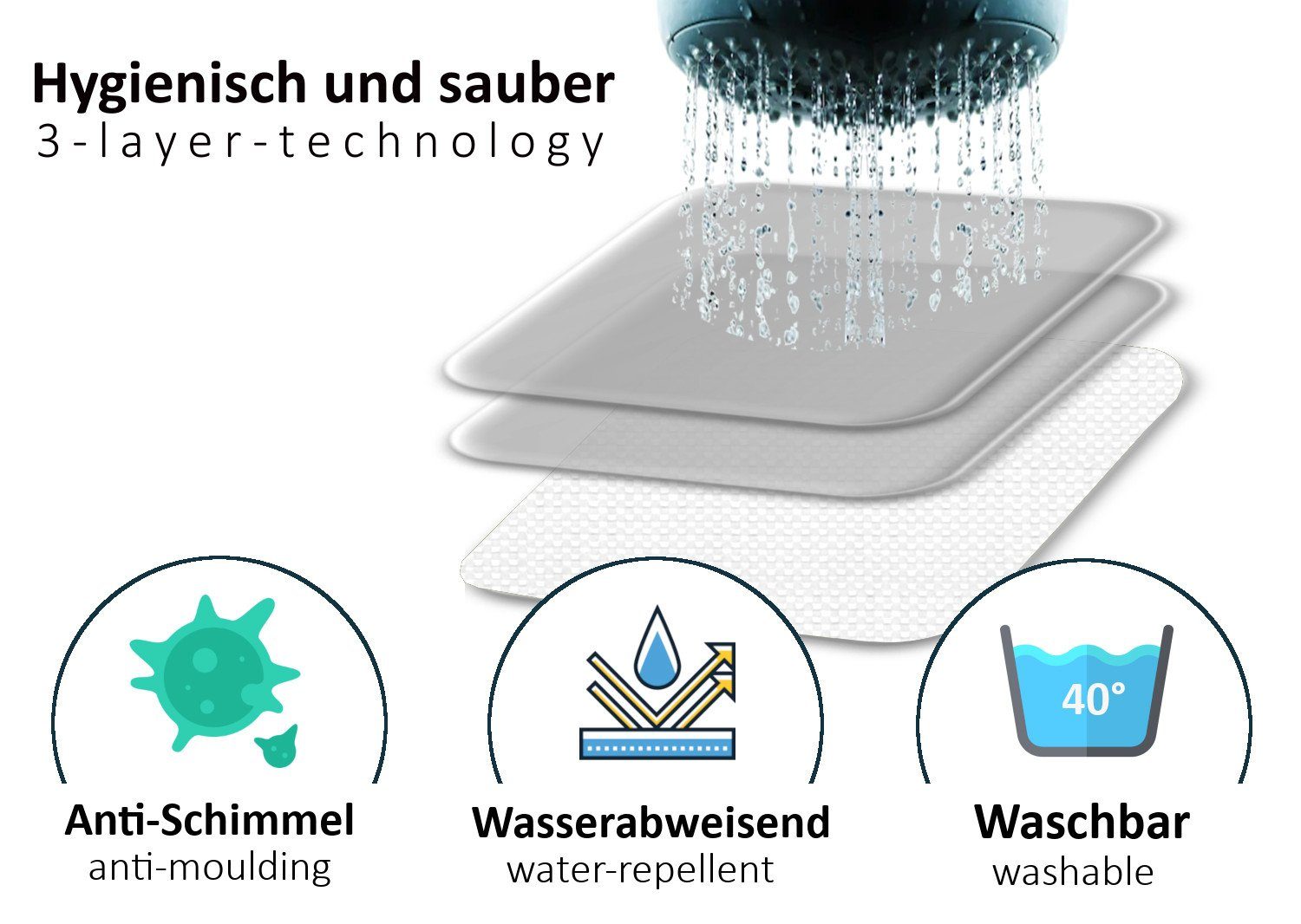 Arteneur Duschvorhang Duschvorhang Weiß Breite 120 cm, inkl. Duschvorhangringe, Anti-Schimmel, recyceltes Material – Bild 4 von 5