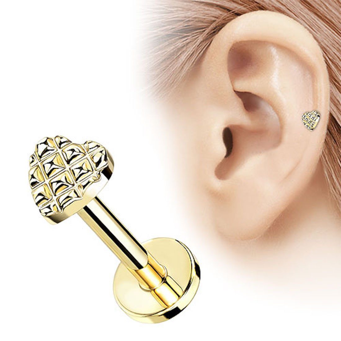 Glitzer Muster, Stab Stecker Cartilage Herz Gold Piercing Knorpel Tragus Kristall Barbell Ohrpiercing Piercing-Set Ohr Kugeln Taffstyle Ohr Helix