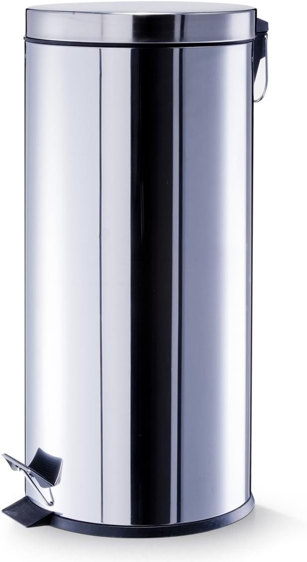 Dekoleidenschaft Mülleimer Edelstahl silber, 30L Treteimer Ø 29x66 cm, Abfalleimer mit Inneneimer, Deckel und Fußpedal für Küche, Bad oder Büro