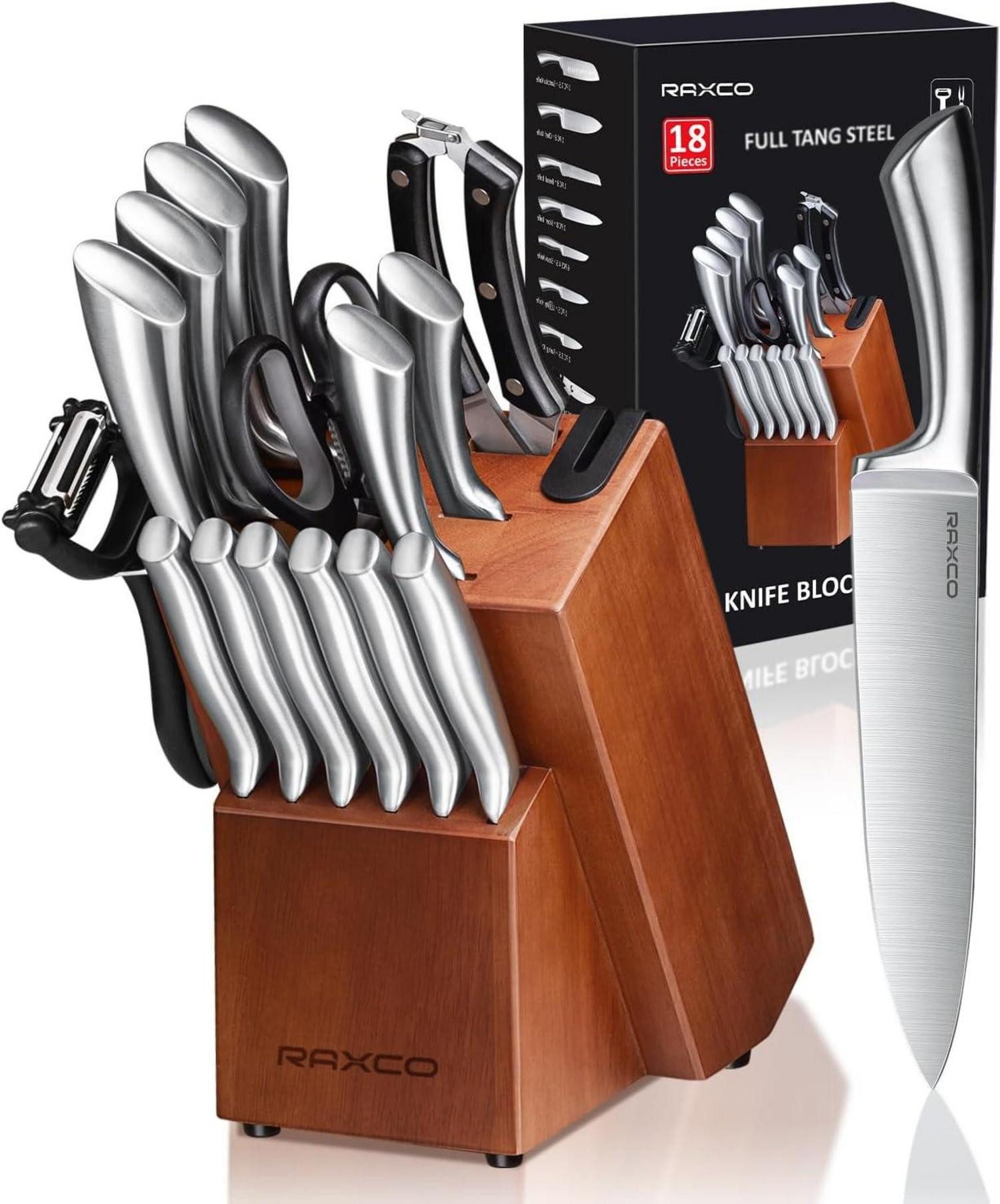 LuxusKollektion Messerblock Messerset 18-teilig Edelstahl Küchenmesser Steakmesser Block Schärfer