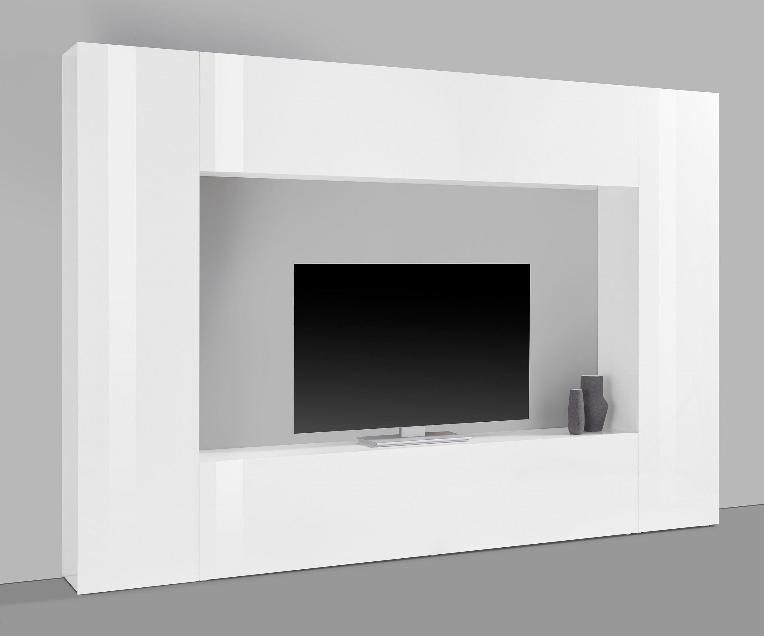 freiraum Wohnwand Benevent, (4-teilig) in Weiß Hochglanz - 260x180x30 (BxHxT)