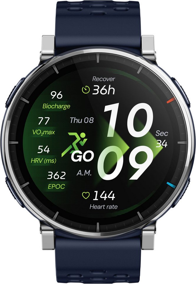 Amazfit Active 3 Premium Smartwatch (1,32 Zoll, Amazfit OS), Hyrox Race Mode blau