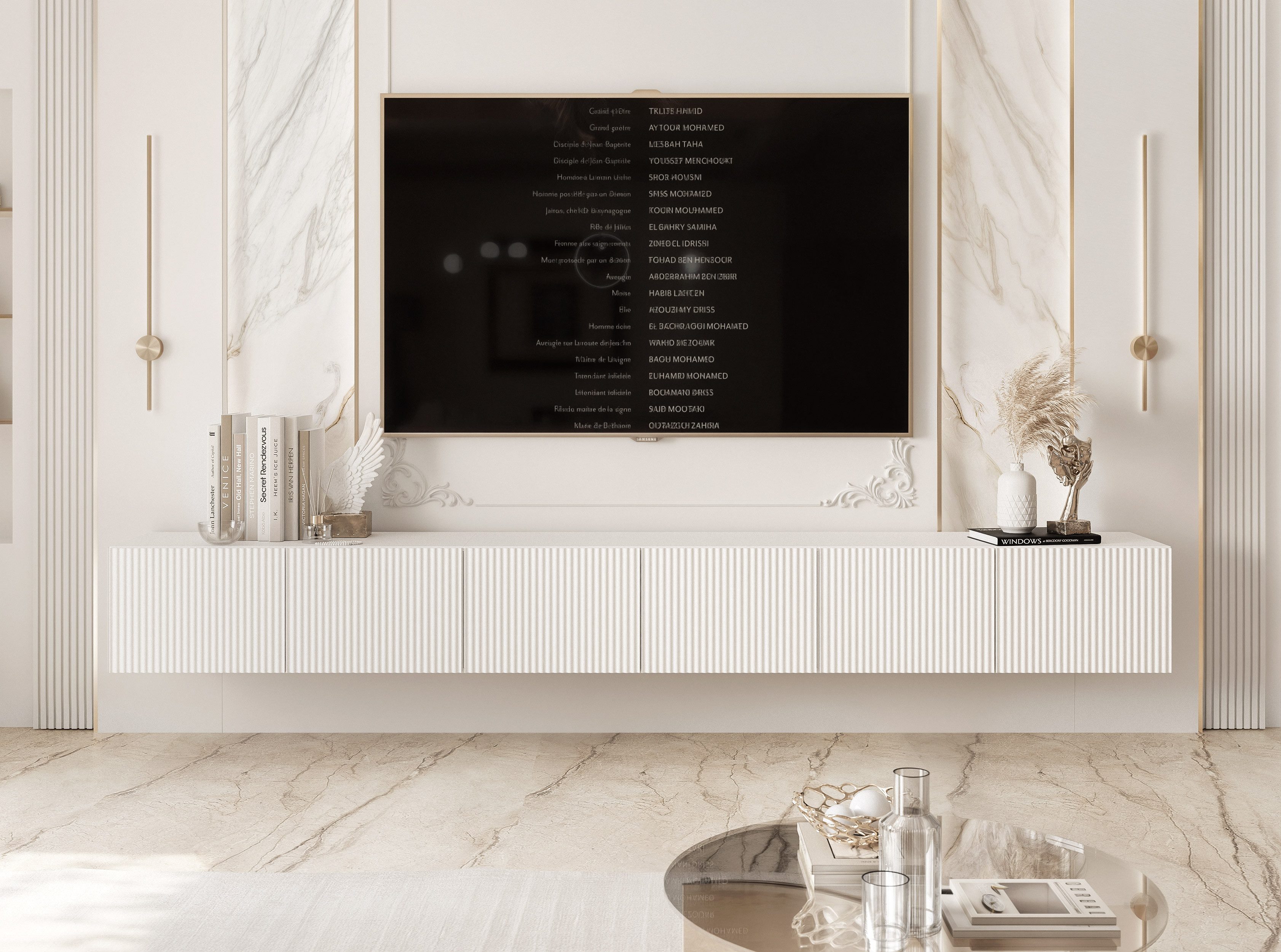 yourhouse24 Lowboard TV ANGEL 300 mit LED-Beleuchtung – Geriffelte Fronten – Bild 2 von 5