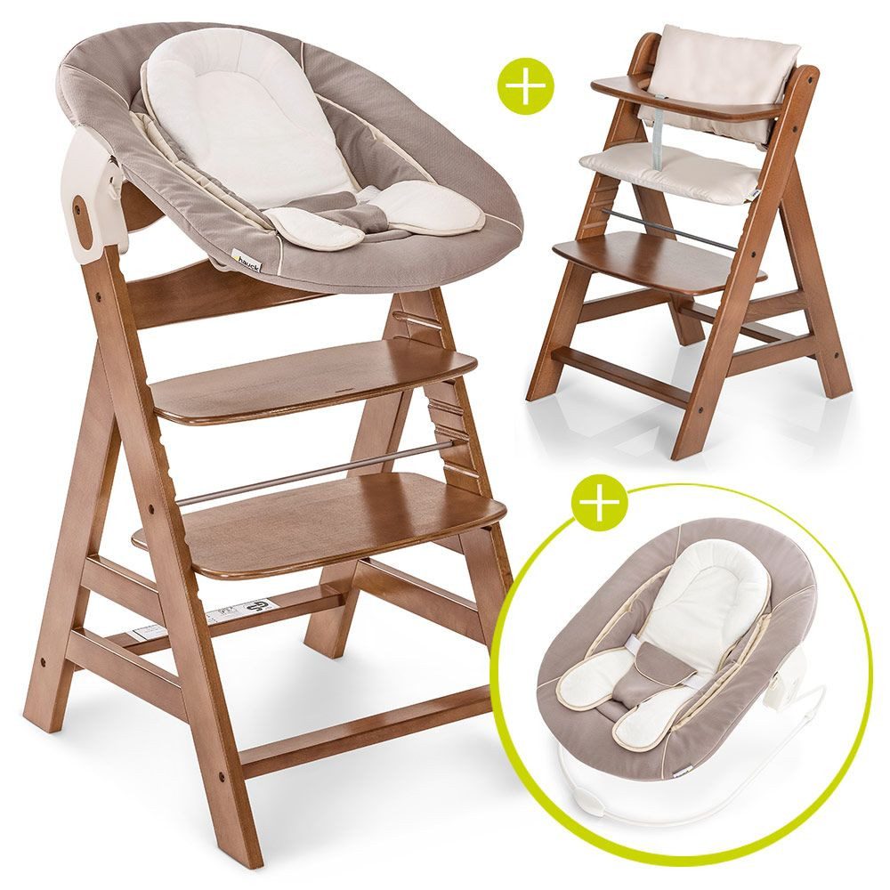 Hauck Hochstuhl Alpha Plus Walnut - Newborn Set (Set, 4 St), Holz Babystuhl günstig online kaufen