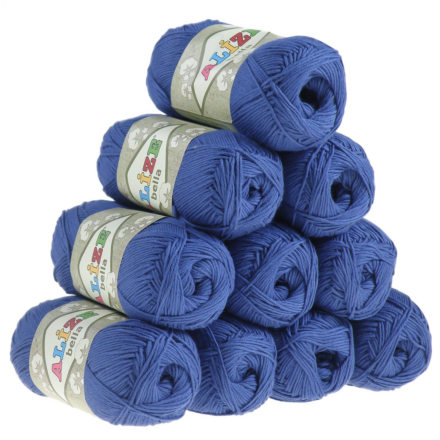 Alize 5 x 100g Alize Bella uni Baumwoll-Strickgarn Häkelgarn Sommerwolle Häkelwolle, 360 m, 333 indigoblau