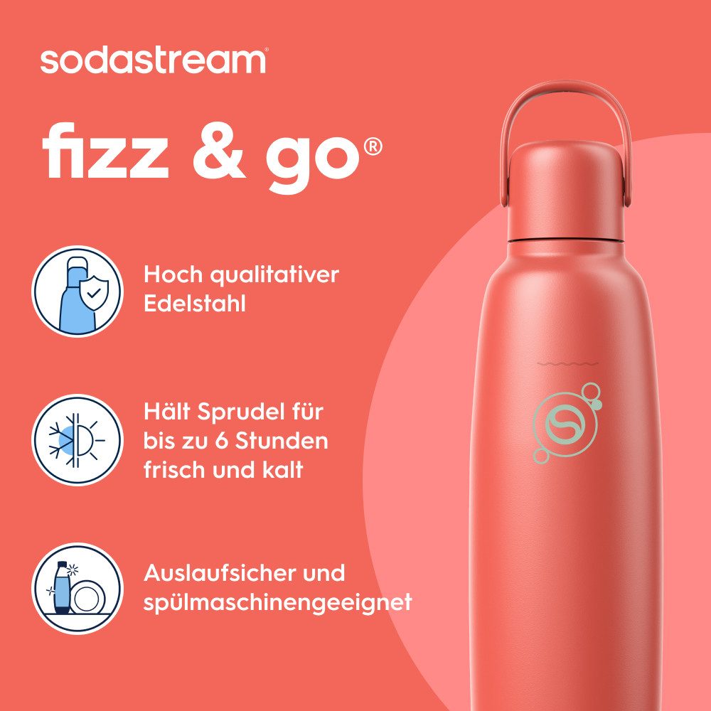 SodaStream Thermoflasche Metallflasche Fizz&go COOL DWS, 0,9 l, Trinkflasche, kompatibel mit SodaStream DUO, E-DUO, TERRA, ART & ENSO Wassersprudler