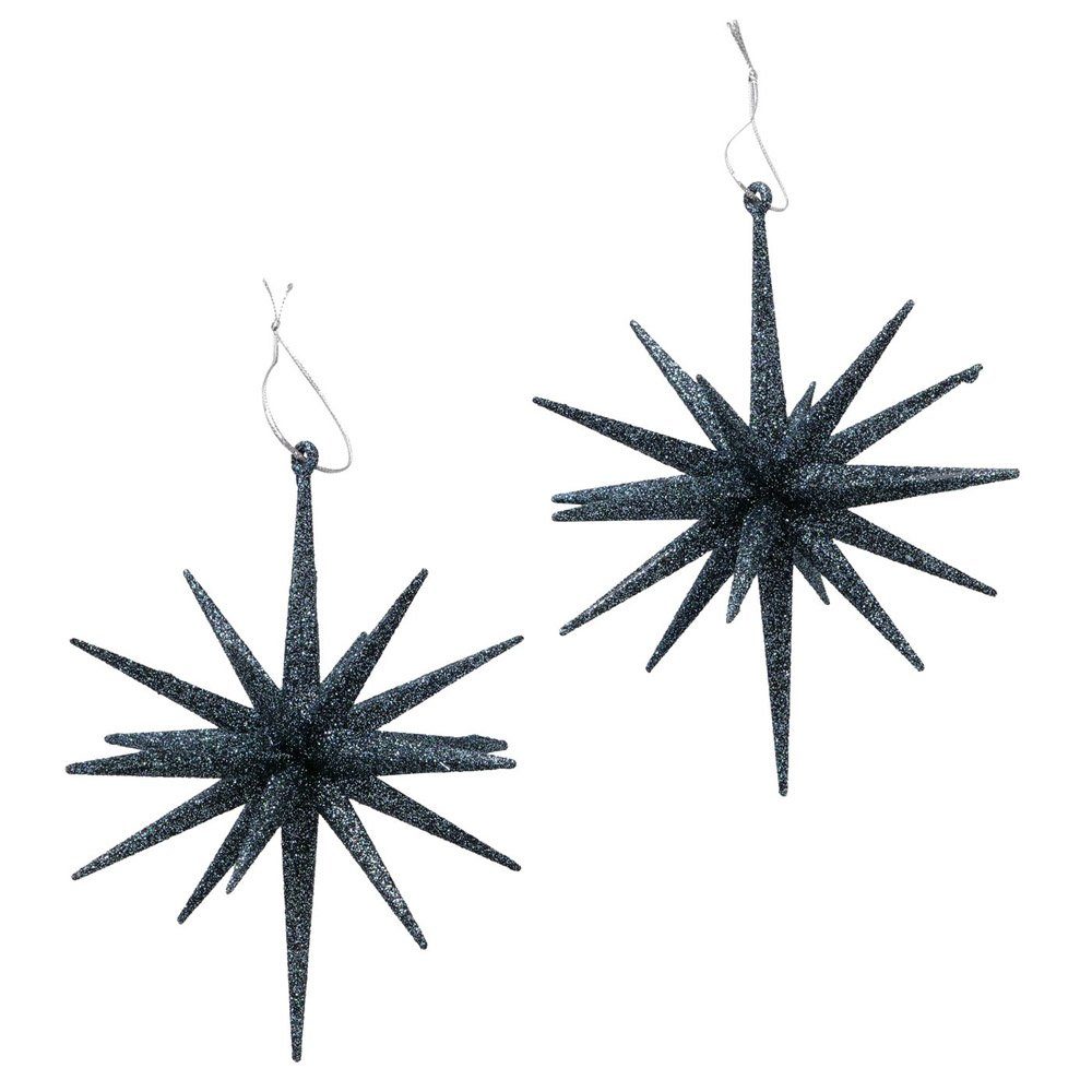 BOLTZE Christbaumschmuck 2tlg. Anhänger SPARKLING grau blau Glitter D15cm 3D-Stern Baumschmuck
