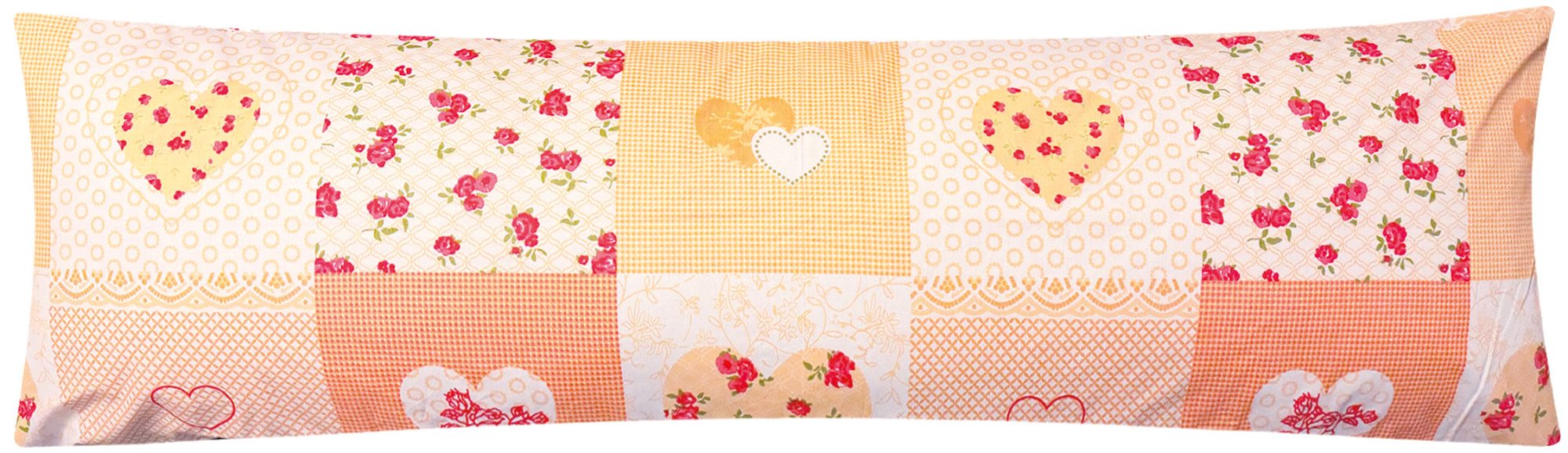 Heubergshop Seitenschläferkissenbezug, 40x145cm Landhaus Blumen Geblümt Herz Baumwolle Orange (EW-422-7)