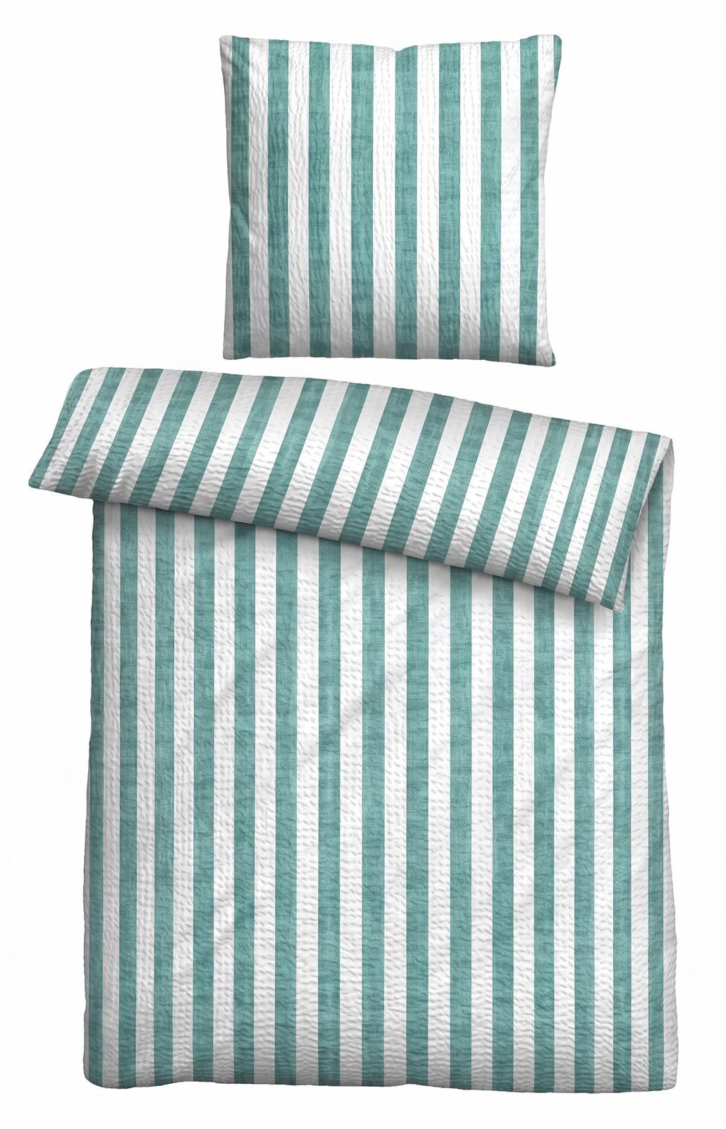 Carpe Sonno Bettwäsche Seersucker 135 x 200 155 x 220 Baumwolle Bügelfrei Sommer Streifen, Seersucker, 2 teilig, OEKO-TEX Bettbezug, Leicht kühlende Sommerbettwäsche 135x200 Mint