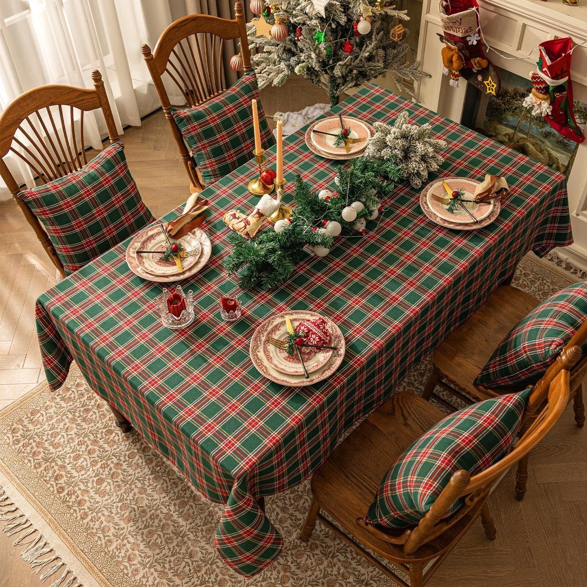 Jormftte Tischdecke Tischdecke,Karierte,Rechteckige,für Deko Weihnachten Rot Party Weihnachten Grün4