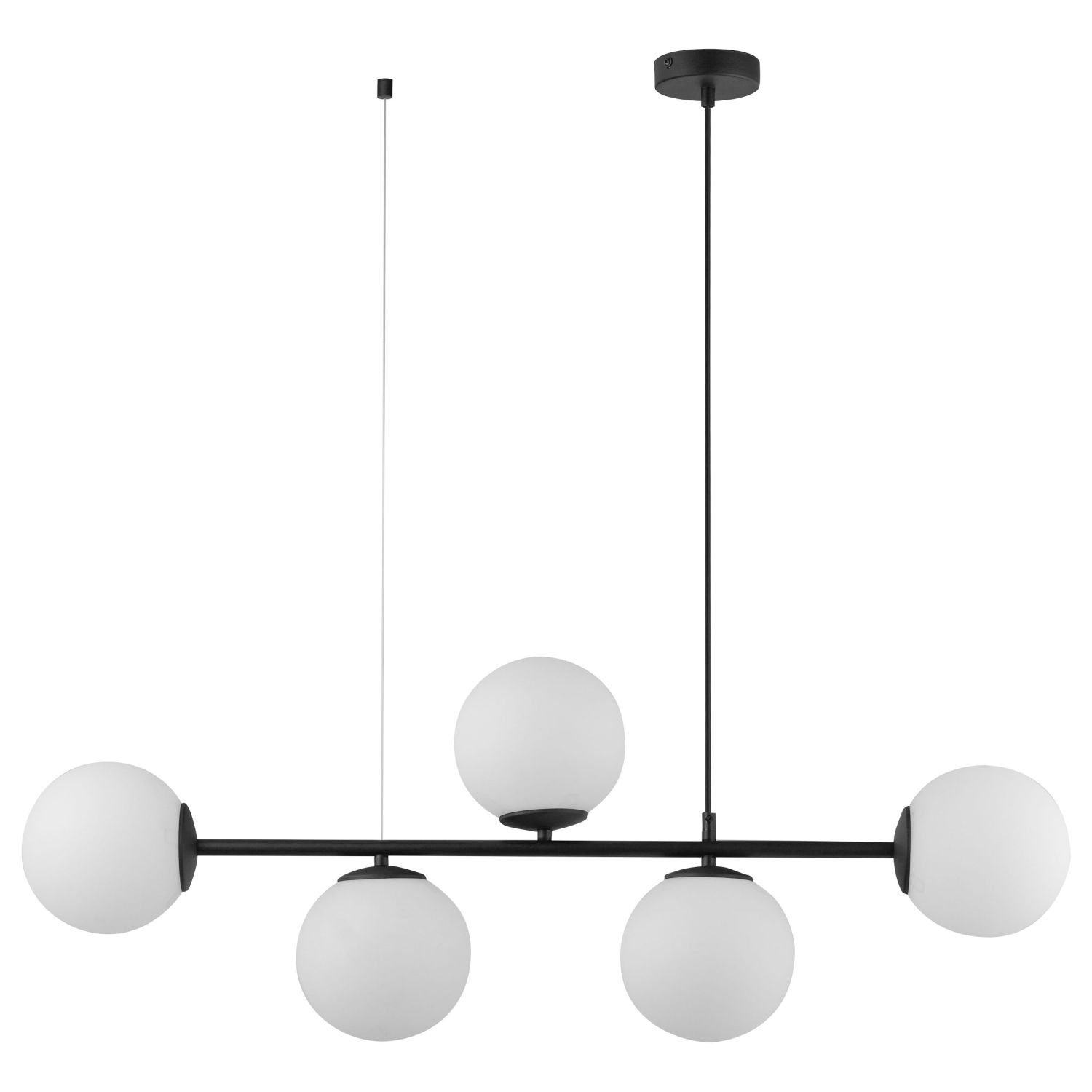 Licht-Erlebnisse Pendelleuchte PROSKO, ohne Leuchtmittel, Glas Metall Schwarz Weiß 5-flammig E27 Kugel Schirm Esszimmer Esstisch