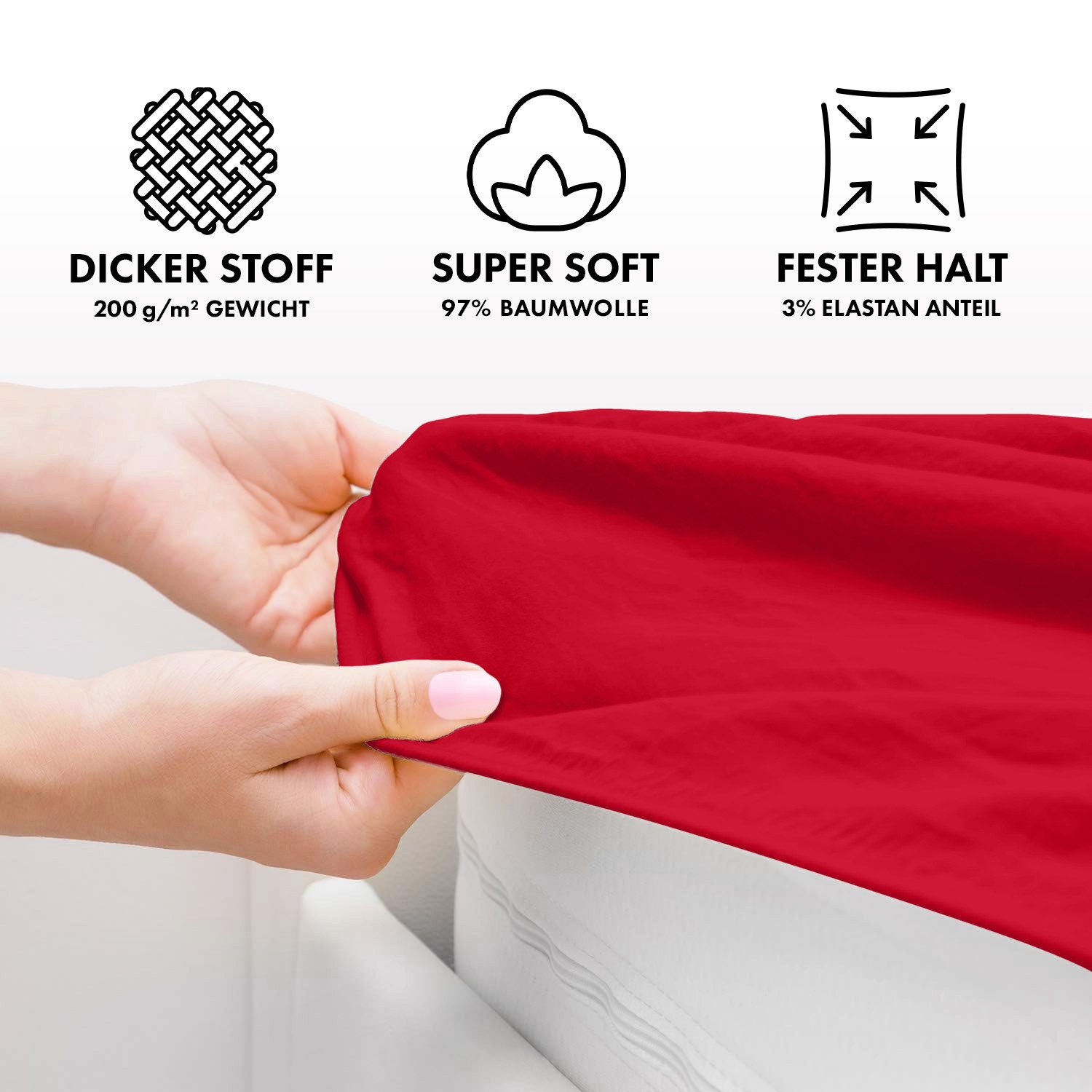 Jacobson Spannbettlaken PREMIUM 200 g/m² Jersey aus 97% Baumwolle & 3% Elasthan, Extra dichtes Bettlaken mit maximalem Halt – Bild 3 von 5