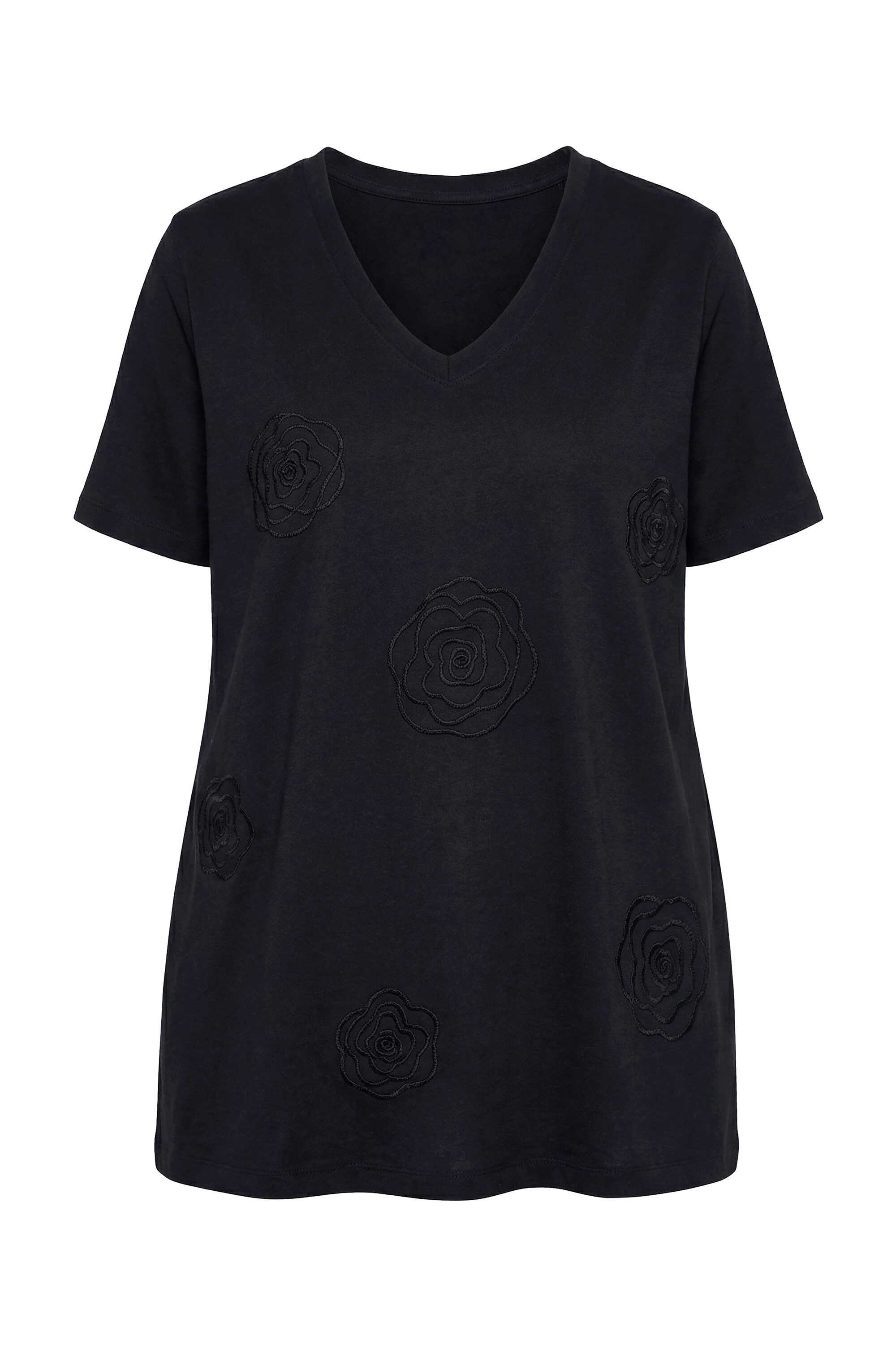 T-Shirt T-Shirt A-Linie Stick-Blüten Halbarm