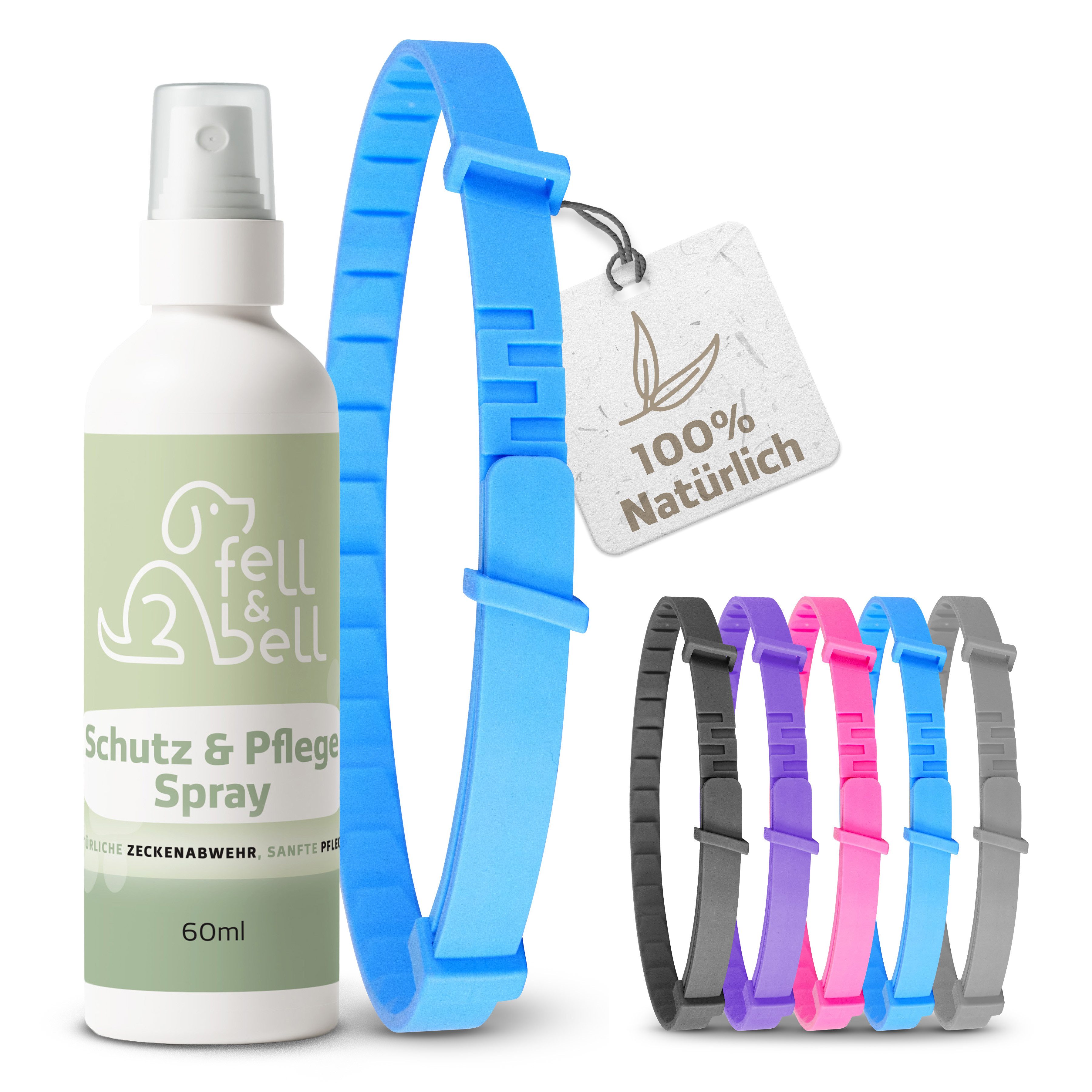 fell&bell Zeckenhalsband Set, Natürliche Inhaltsstoffe, für alle Hunde geeignet,leichte Anwendung