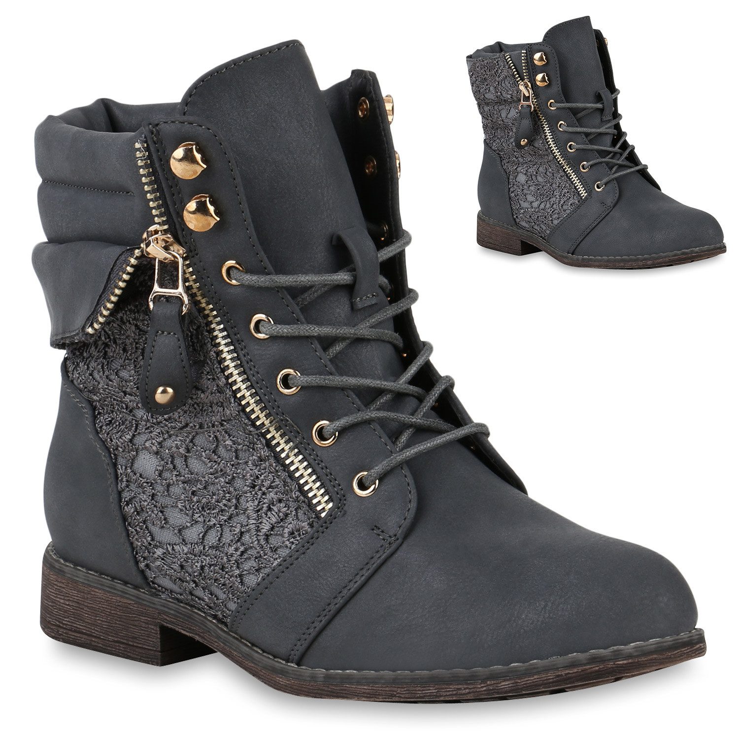 VAN HILL 818846 Schnürstiefelette Damen Stiefeletten Zipper Schnürstiefelet günstig online kaufen