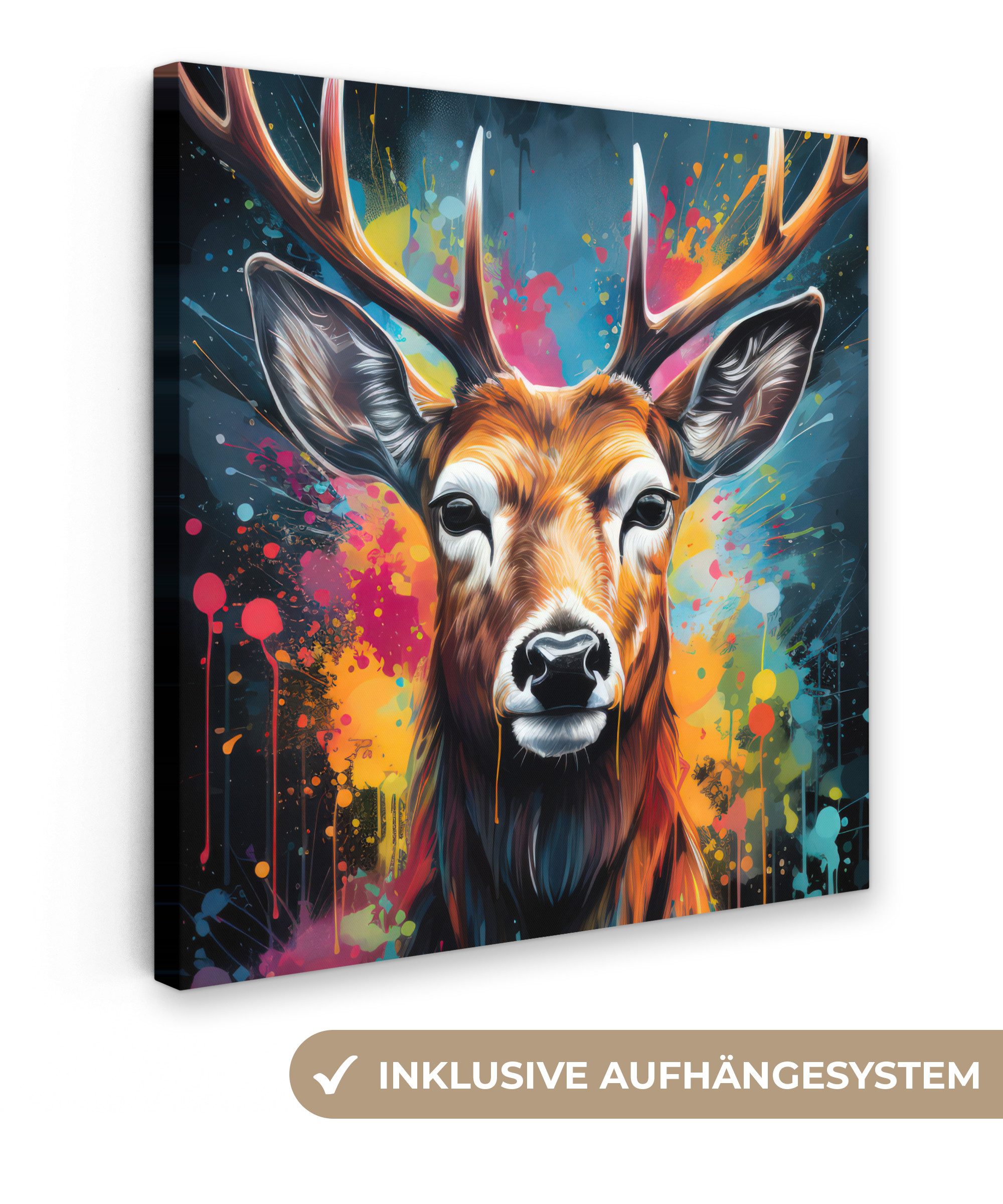 OneMillionCanvasses® Leinwandbild Hirsche - Graffiti - Tiere - Farben, Foto günstig online kaufen