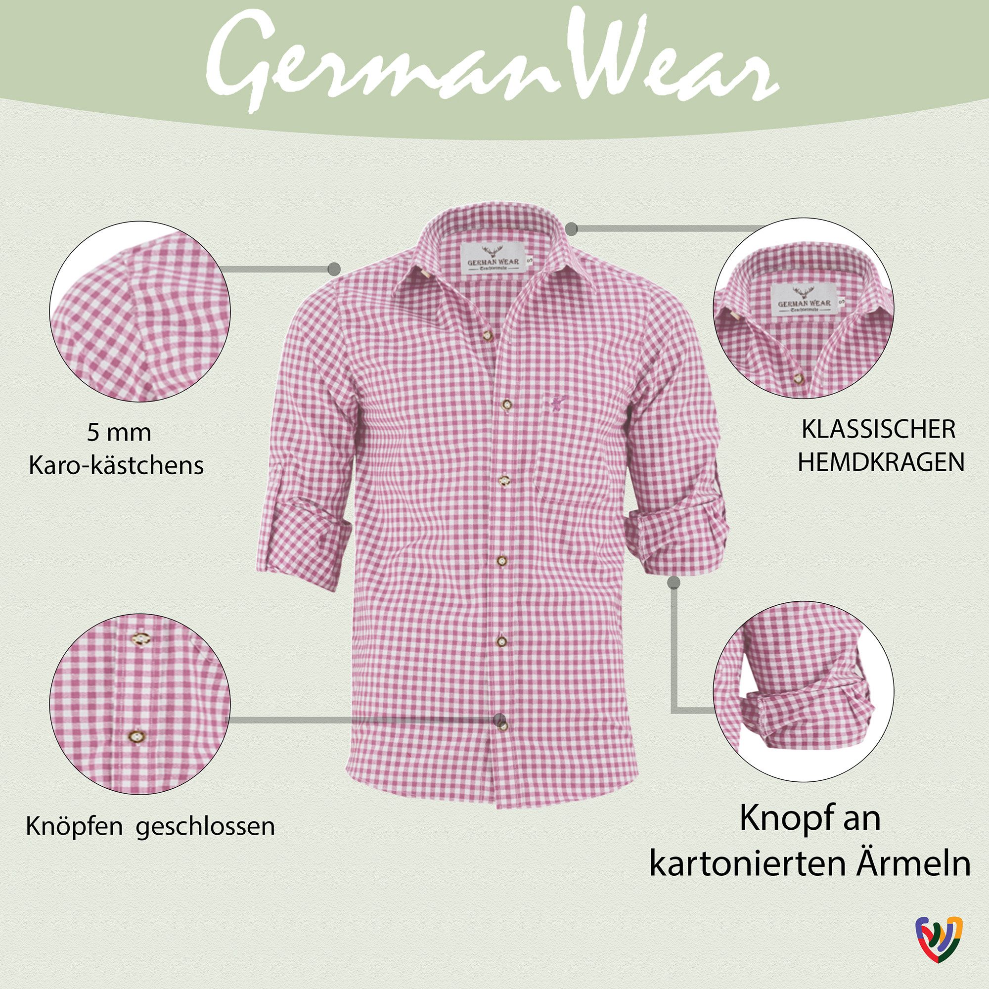 German Wear Trachtenhemd GW1206 Rosa Trachtenhemd ROSA/Karriert Karo Hemd