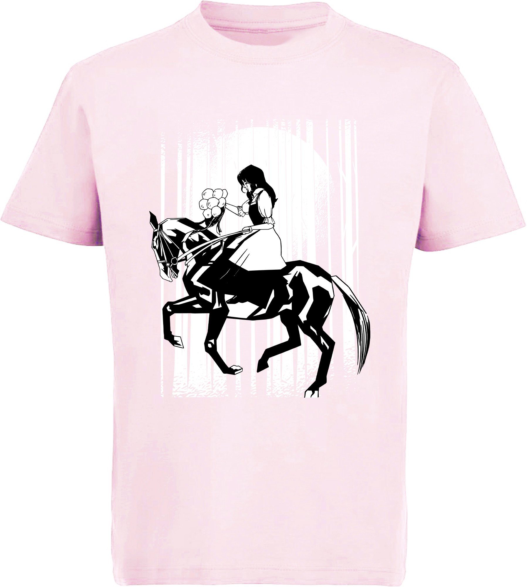 MyDesign24 Print-Shirt bedrucktes Mädchen T-Shirt berittenes Pferd Baumwollshirt mit Aufdruck, i138 rosa