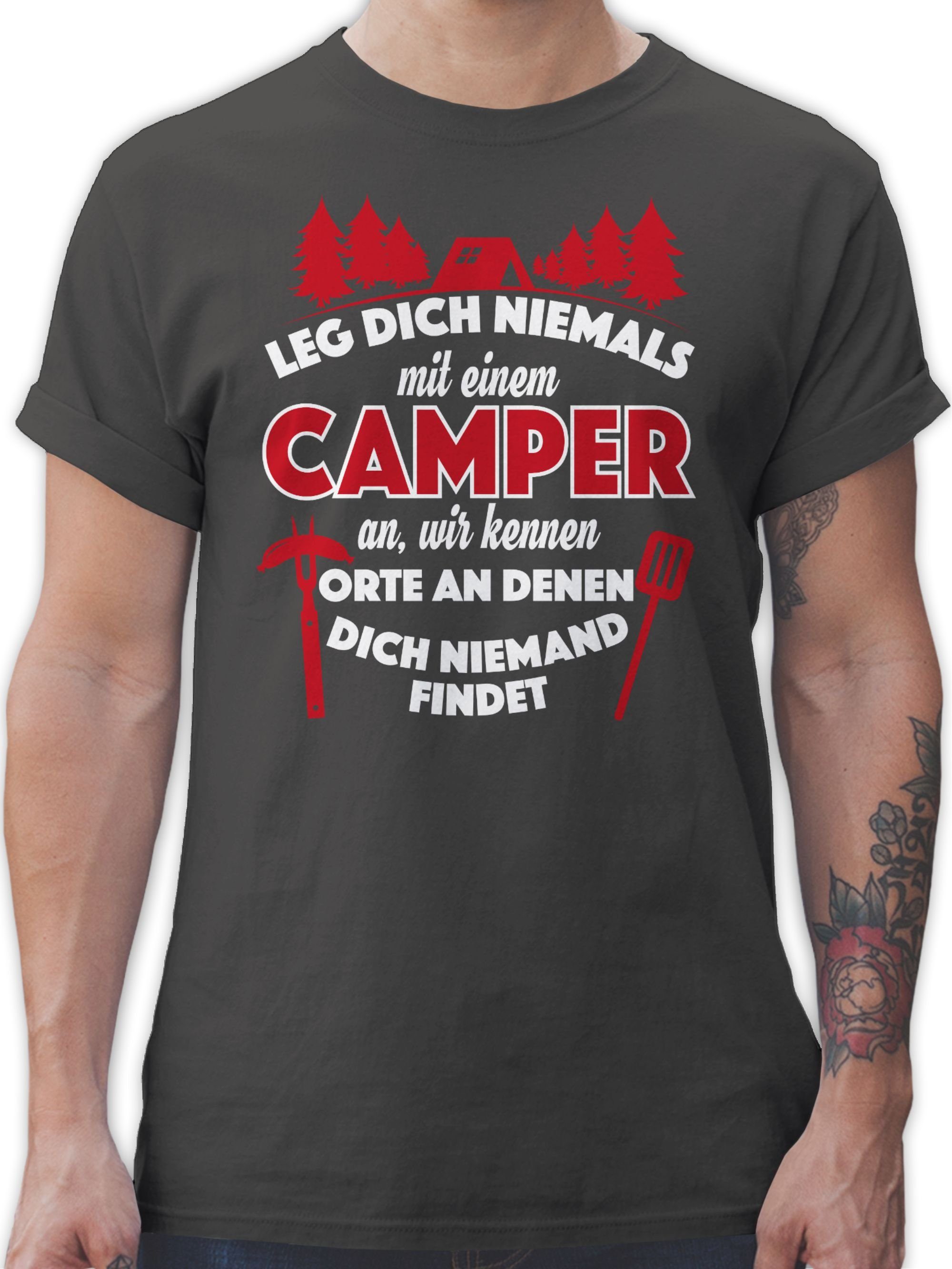 Shirtracer T-Shirt Leg dich niemals mit einem Camper an Hobby Outfit 03 Dunkelgrau