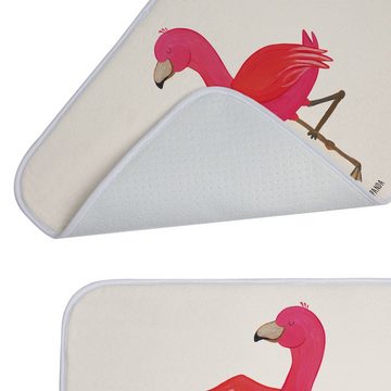 Badematte Flamingo Yoga - Weiß - Geschenk, Badezimmermatte, Badematte, Badezimm Mr. & Mrs. Panda, Höhe 1 mm, 100% Polyester, rechteckig, Saugstark