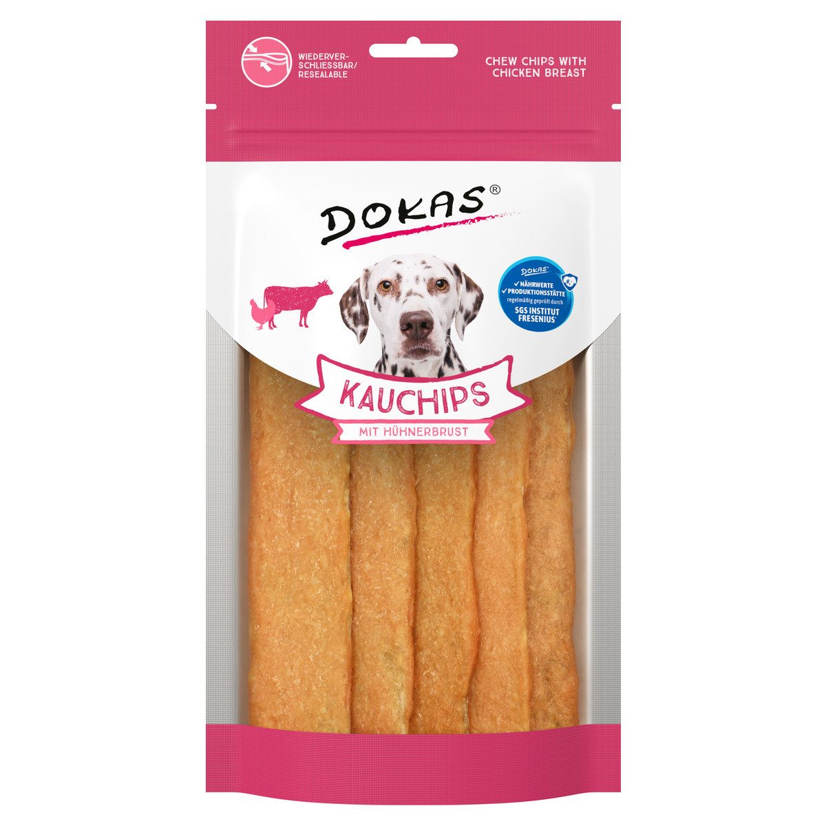Dokas Kauchips mit Hühnerbrust 175 g - 5 Stück / Sparpaket, Trockenfutter für: Hund