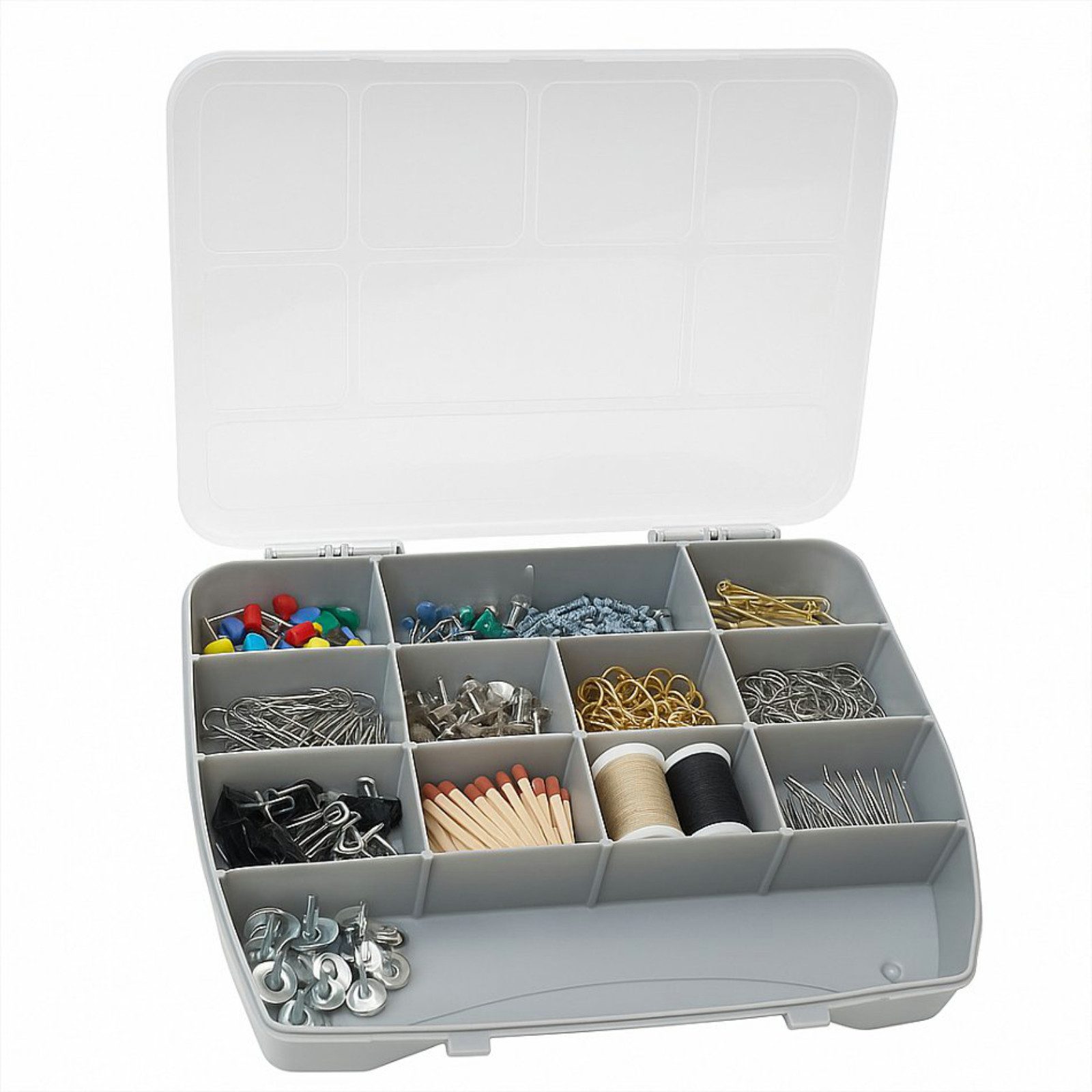 Koopman Aufbewahrungsbox Multibox 12 Fächer Sortieren Deckel (1 St), Blau, Klappdeckel, 25x20x4cm, Robust, Durchsichtig