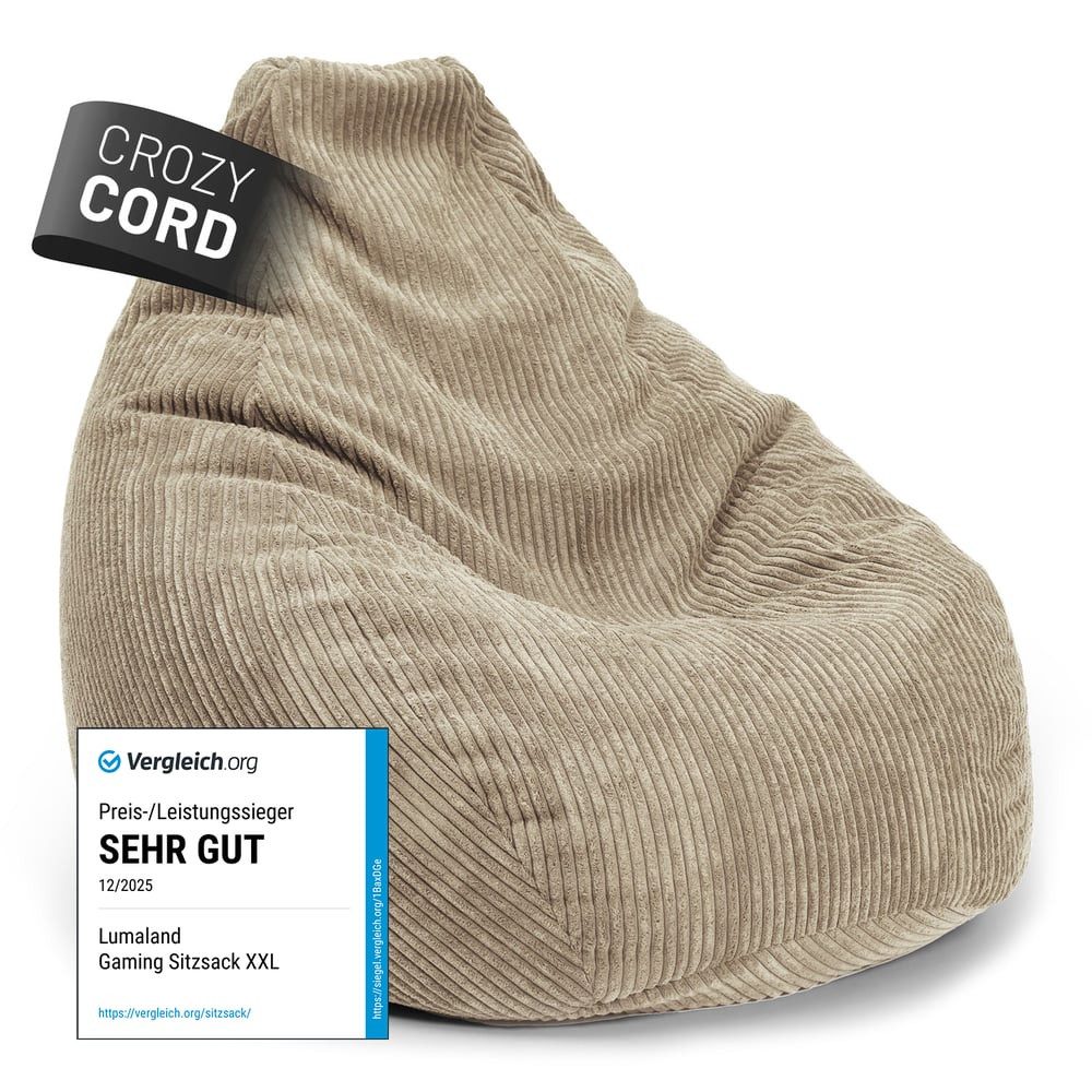 Lumaland Sitzsack GIANT Cord Sitzsack Stabile Lehne ideal fürs Gaming