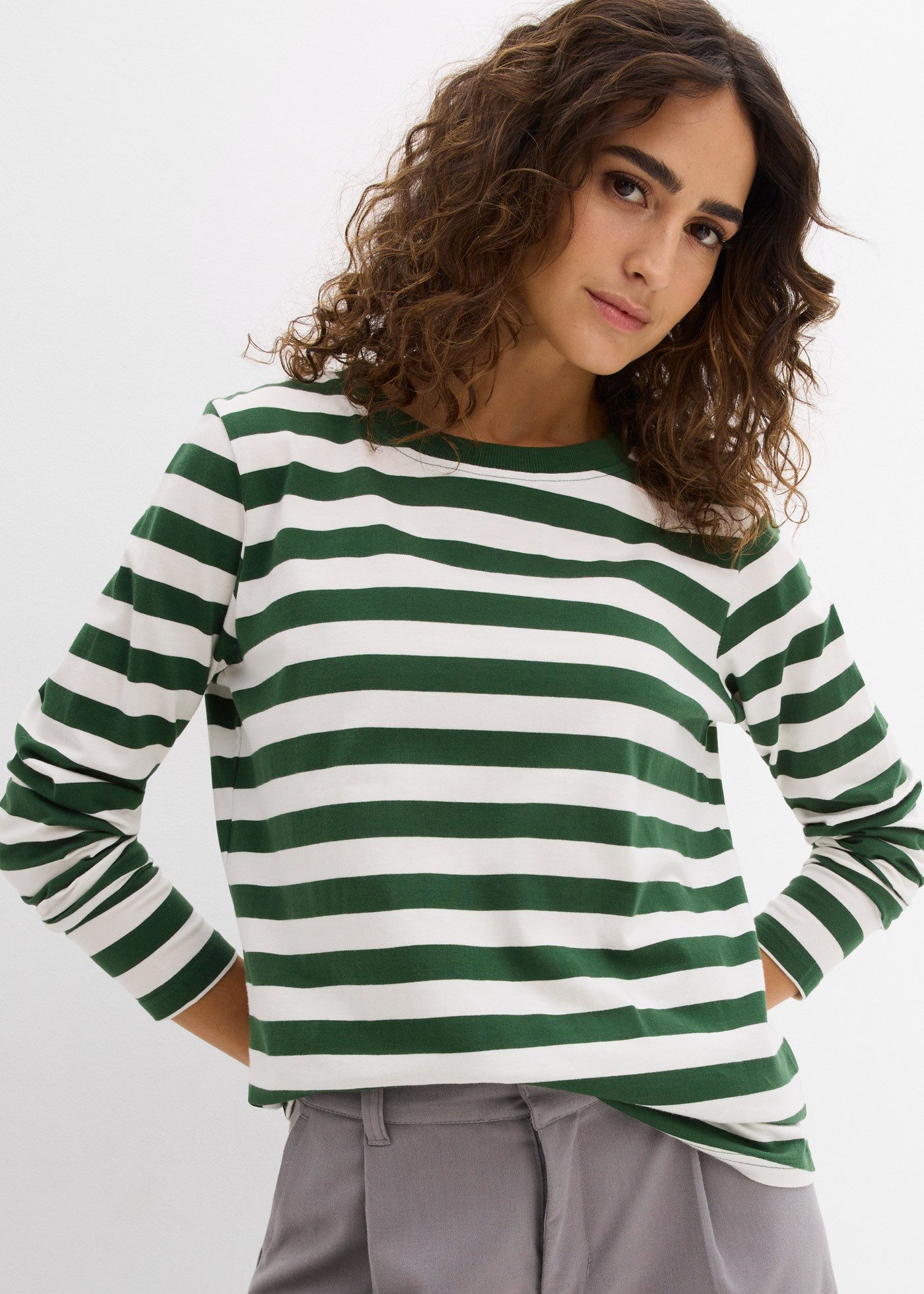 bonprix Langarmshirt Langarm, Ringel, aus reiner Baumwolle