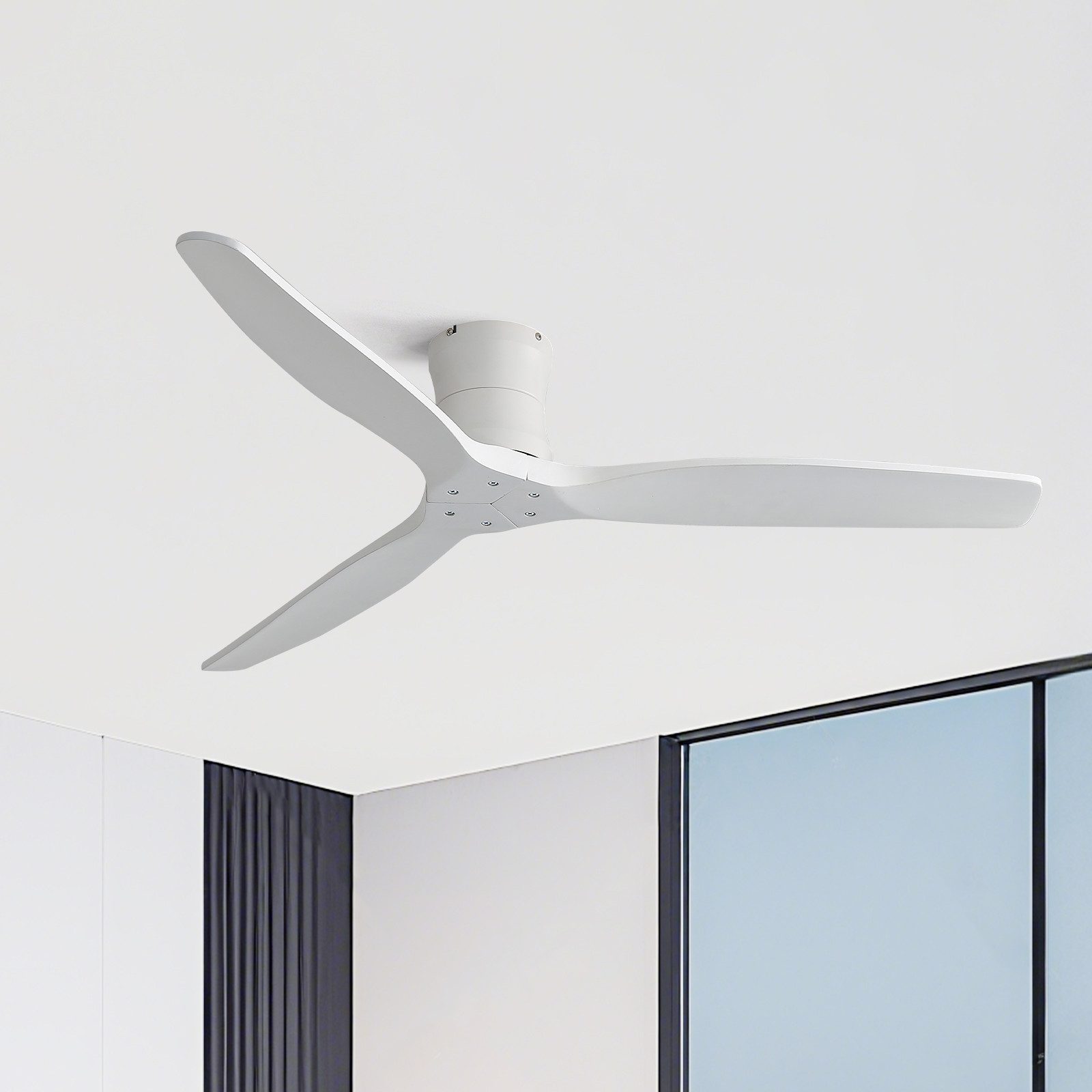 Sofucor Deckenventilator mit 3 Echtholzflügeln, leiser DC-Motor, 6 Geschwindigkeiten, Φ 132cm, mit Fernbedienung, Timer (1/4/8 h), ohne Leuchte und Aufhängung