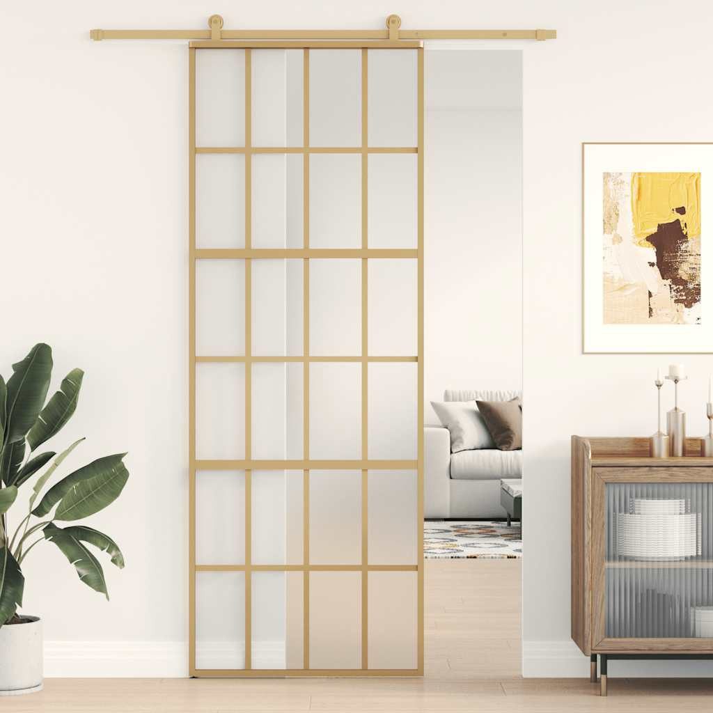 furnicato Schiebetür Mattglas Aluminium 76x205 cm Golden, Geräuschlose Glas-Schiebetür mit Dämpfer für dein Zimmer