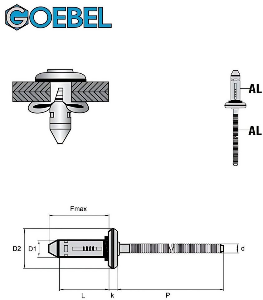 Thumbnail - GOEBEL GmbH Blindniete Presslaschen-Blindnieten Aluminium 5,2 x 22,2 mm Nieten Flachkopf, (250x Presslaschen-Blindniete ...