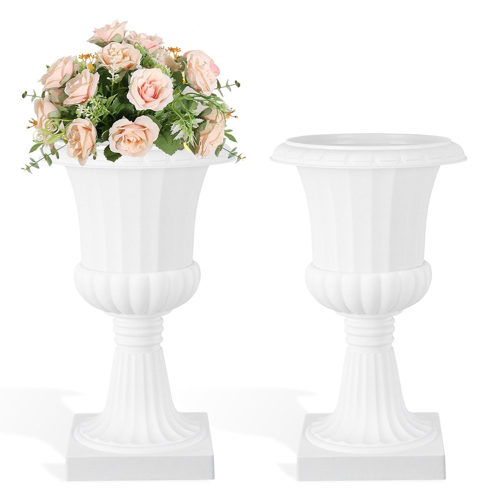Rutaqian Blumentopf 2er Set Pflanzkübel Groß Klassischer Urnen-Blumentopf Aus Kunststoff